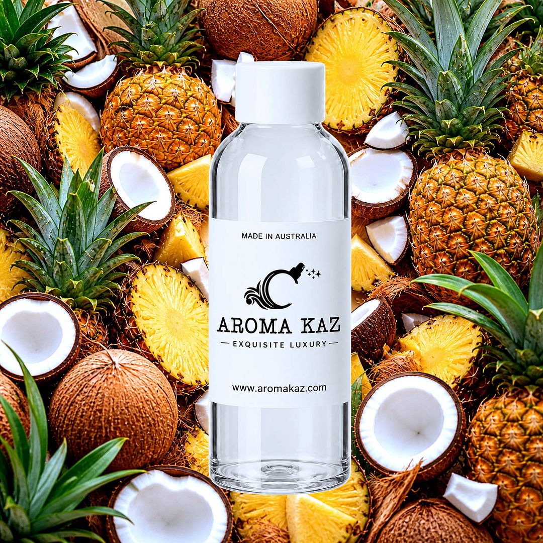Coconut Pineapple fragrance oil for candle making, soap making and perfume blending – vegan, cruelty-free featuring tropical coconut and juicy pineapple, handmade in Australia.