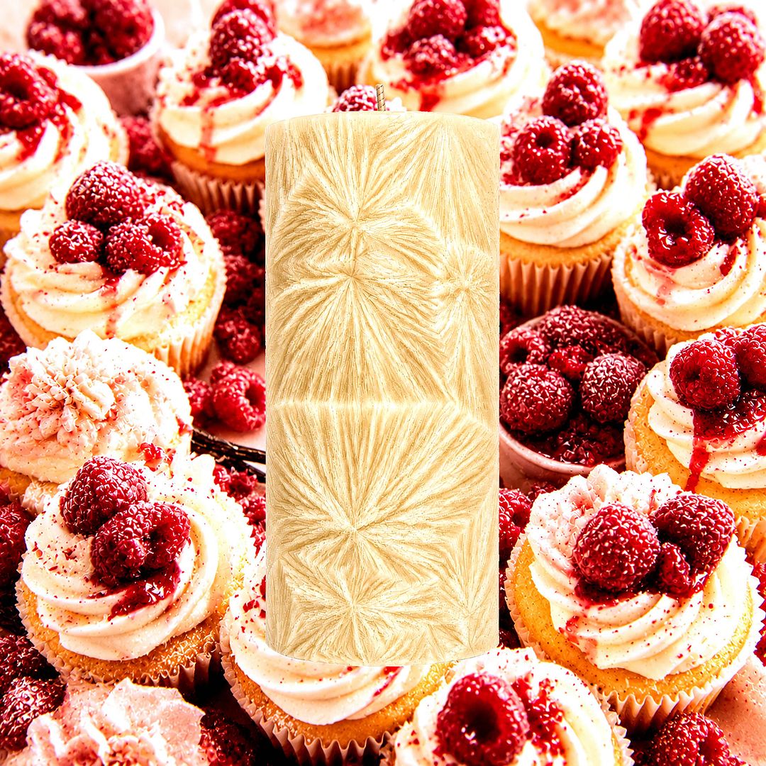Raspberry Cream Cupcakes plant based Pillar Candle – vegan, cruelty-free featuring sweet raspberry and vanilla cupcake notes, handmade in Australia.