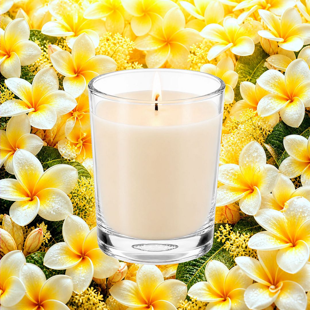 Frangipani Scented Votive Candles eco soy plant based – vegan, cruelty-free featuring sweet tropical frangipani, handmade in Australia.