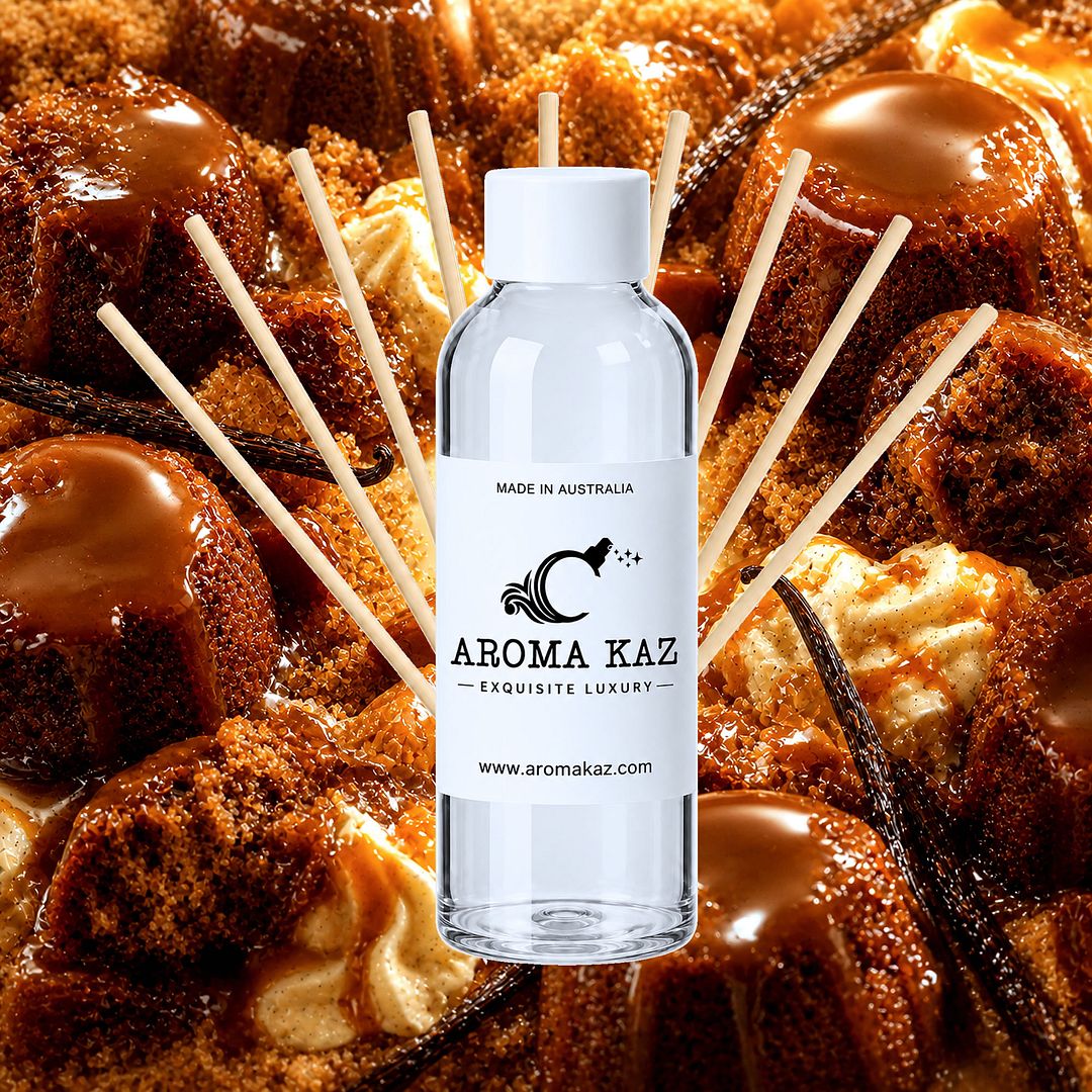 Butterscotch Pudding Diffuser Fragrance Oil Refill – vegan, cruelty-free featuring rich butterscotch dessert aroma, handmade in Australia.
