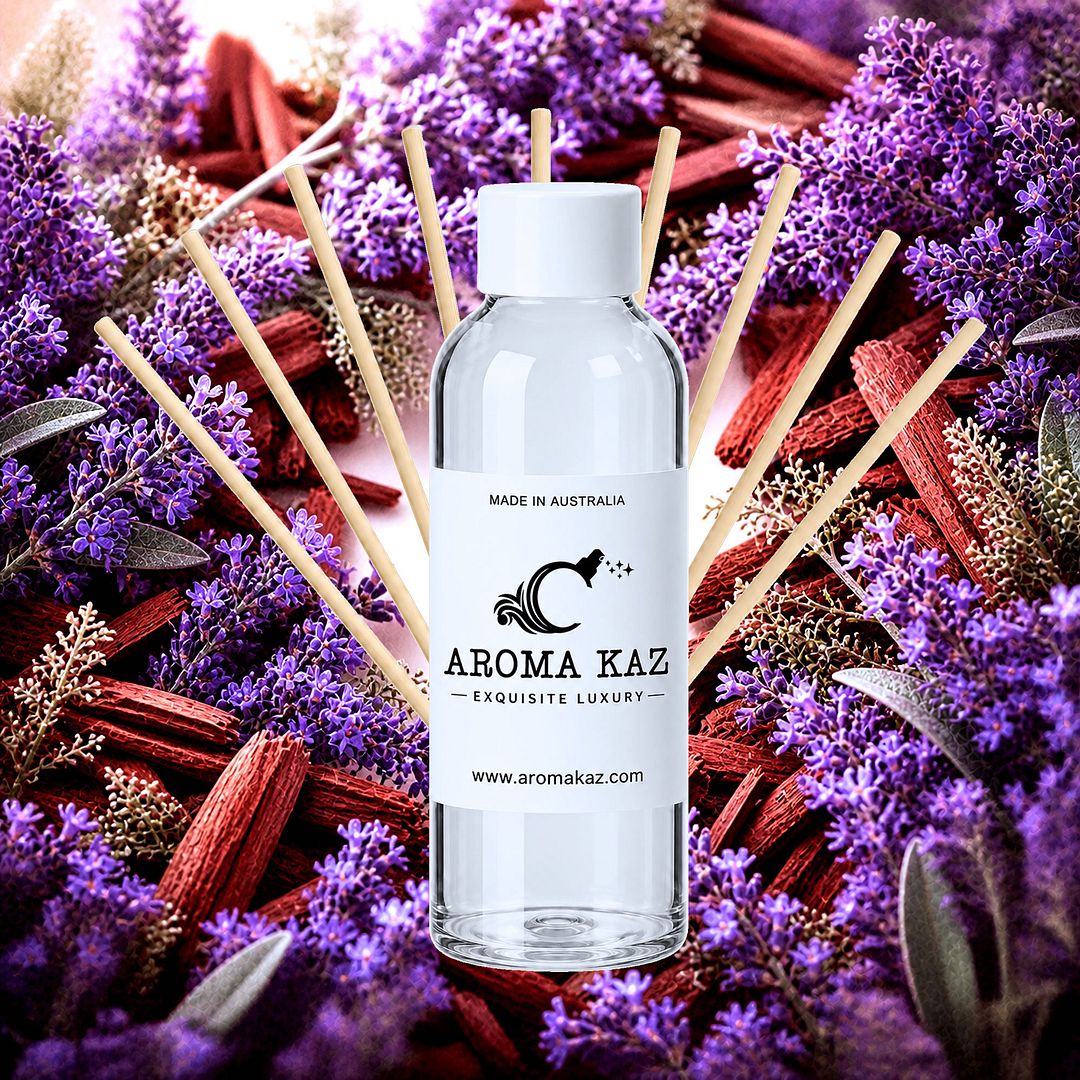 Lavender & Sandalwood Diffuser Fragrance Oil Refill – vegan, cruelty-free featuring floral fresh lavender and warm sandalwood notes, handmade in Australia.