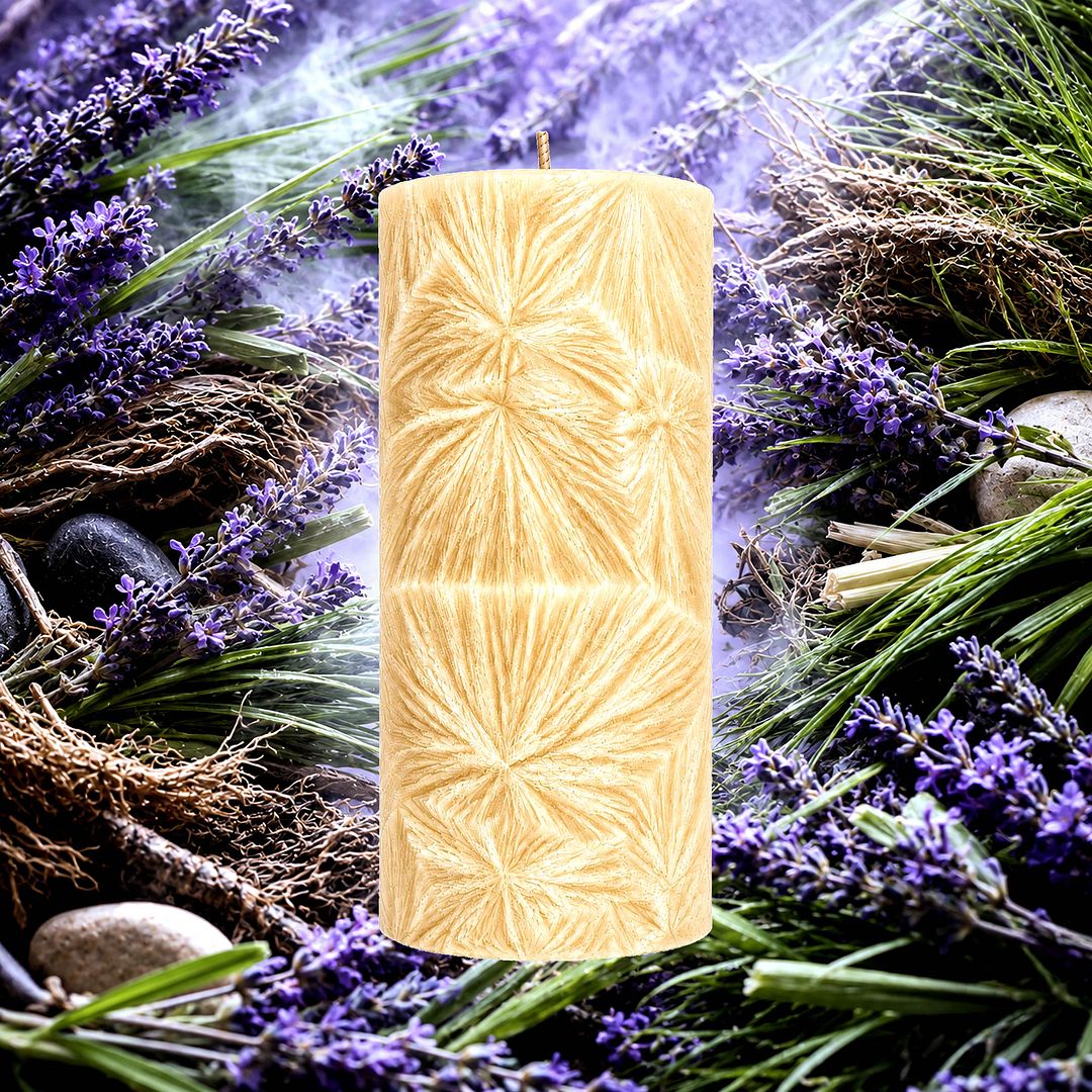 Vetiver & Sandalwood plant based Pillar Candle – vegan, cruelty-free featuring deep vetiver and warm sandalwood, handmade in Australia.