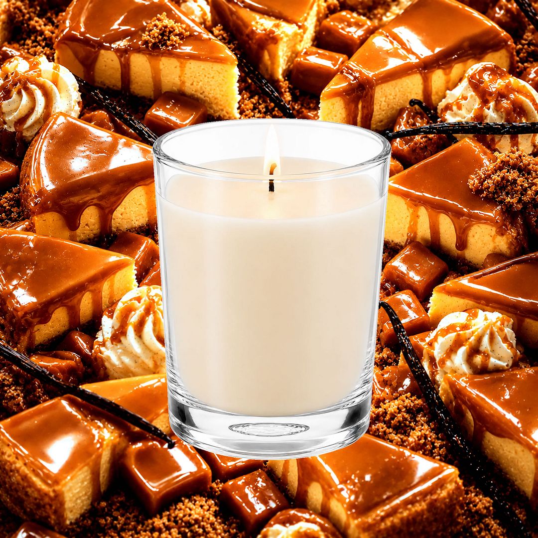 Caramel Cheesecake Scented Votive Candles eco soy plant based – vegan, cruelty-free featuring creamy caramel dessert aroma, handmade in Australia.