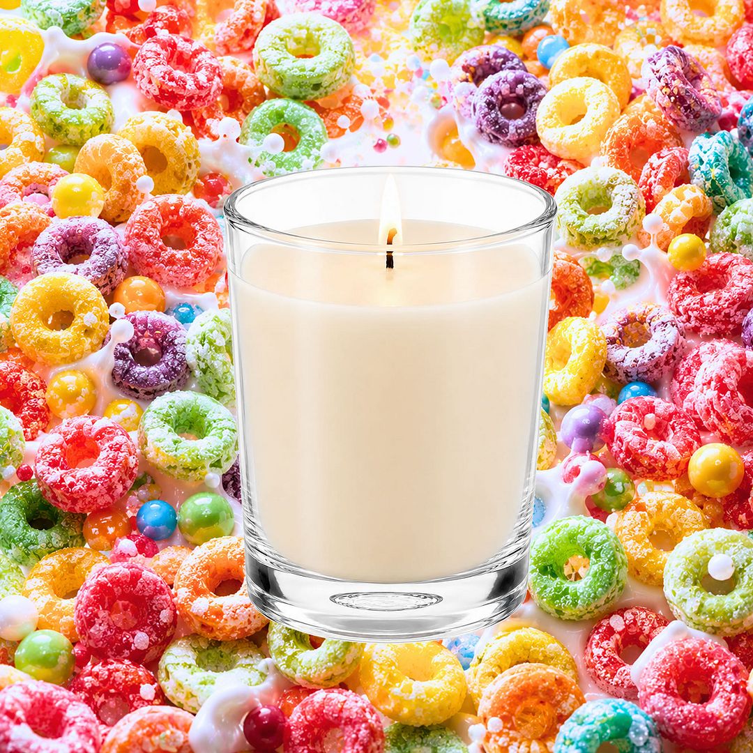 Fruity Rings Cereal Scented Votive Candles eco soy plant based – vegan, cruelty-free featuring sweet fruity cereal aroma, handmade in Australia.