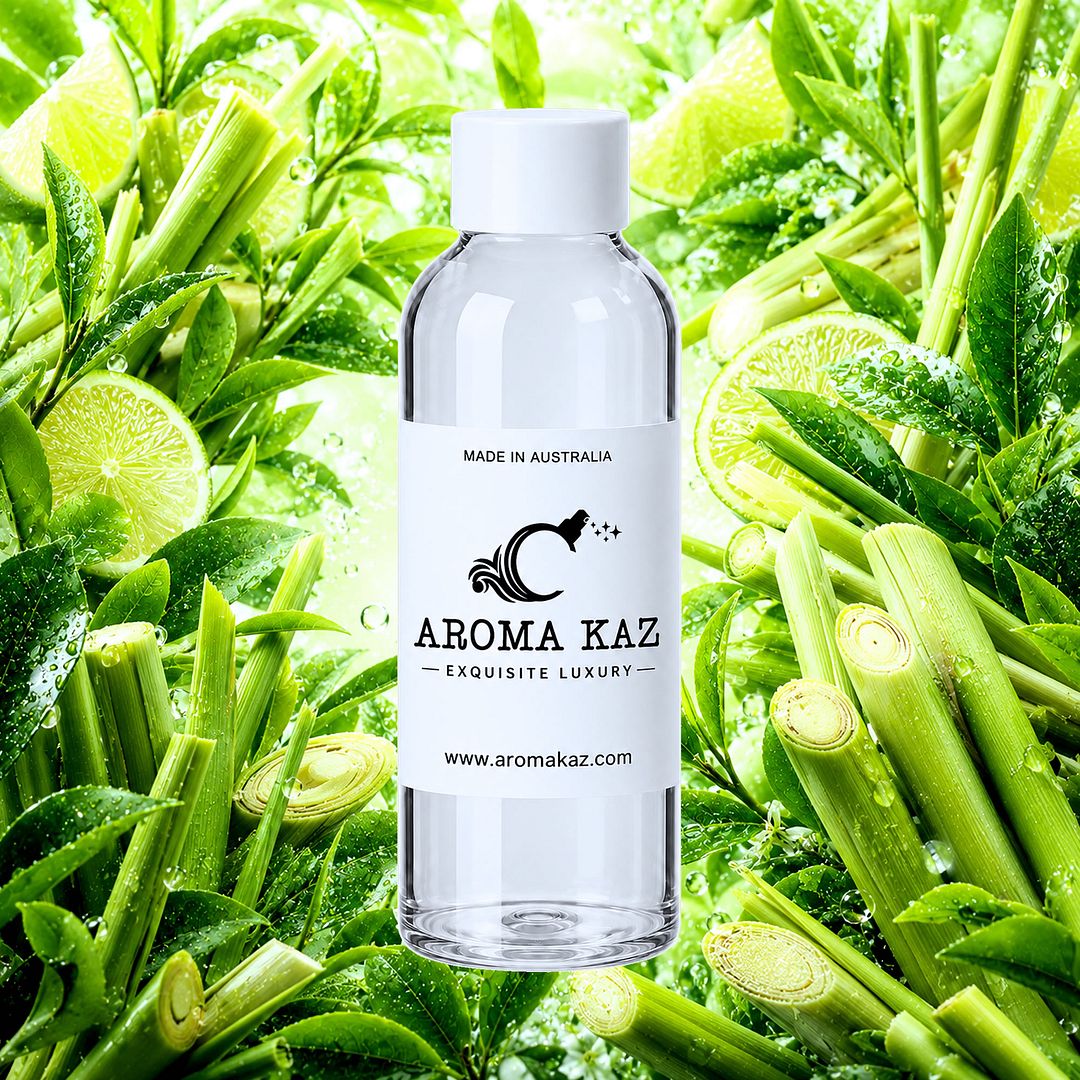 Green Tea & Lemongrass fragrance oil for candle making, soap making and perfume blending – vegan, cruelty-free featuring zesty citrus lemongrass and herbal green tea, handmade in Australia.