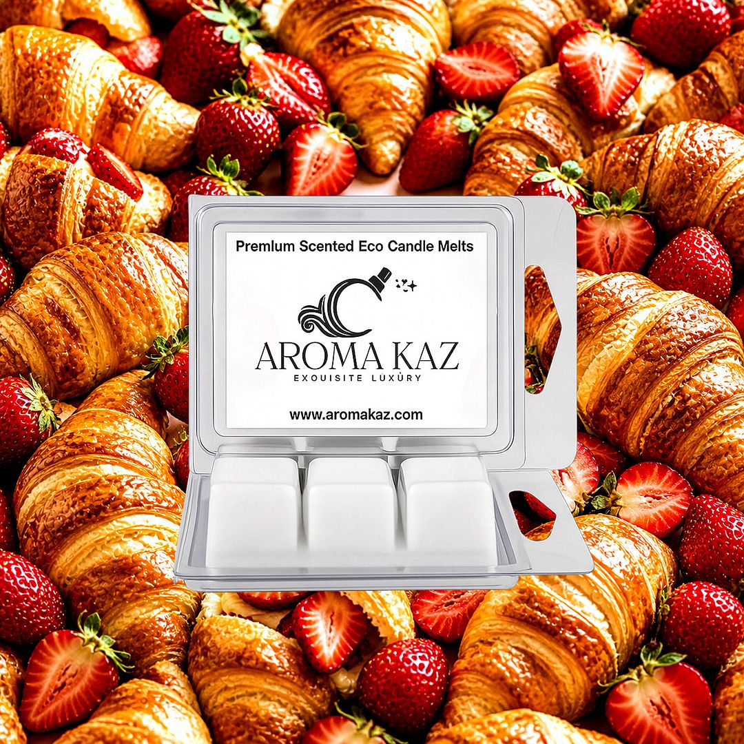 Strawberry Croissants eco soy wax melts – vegan, cruelty-free featuring flaky pastry and sweet strawberry filling, handmade in Australia.