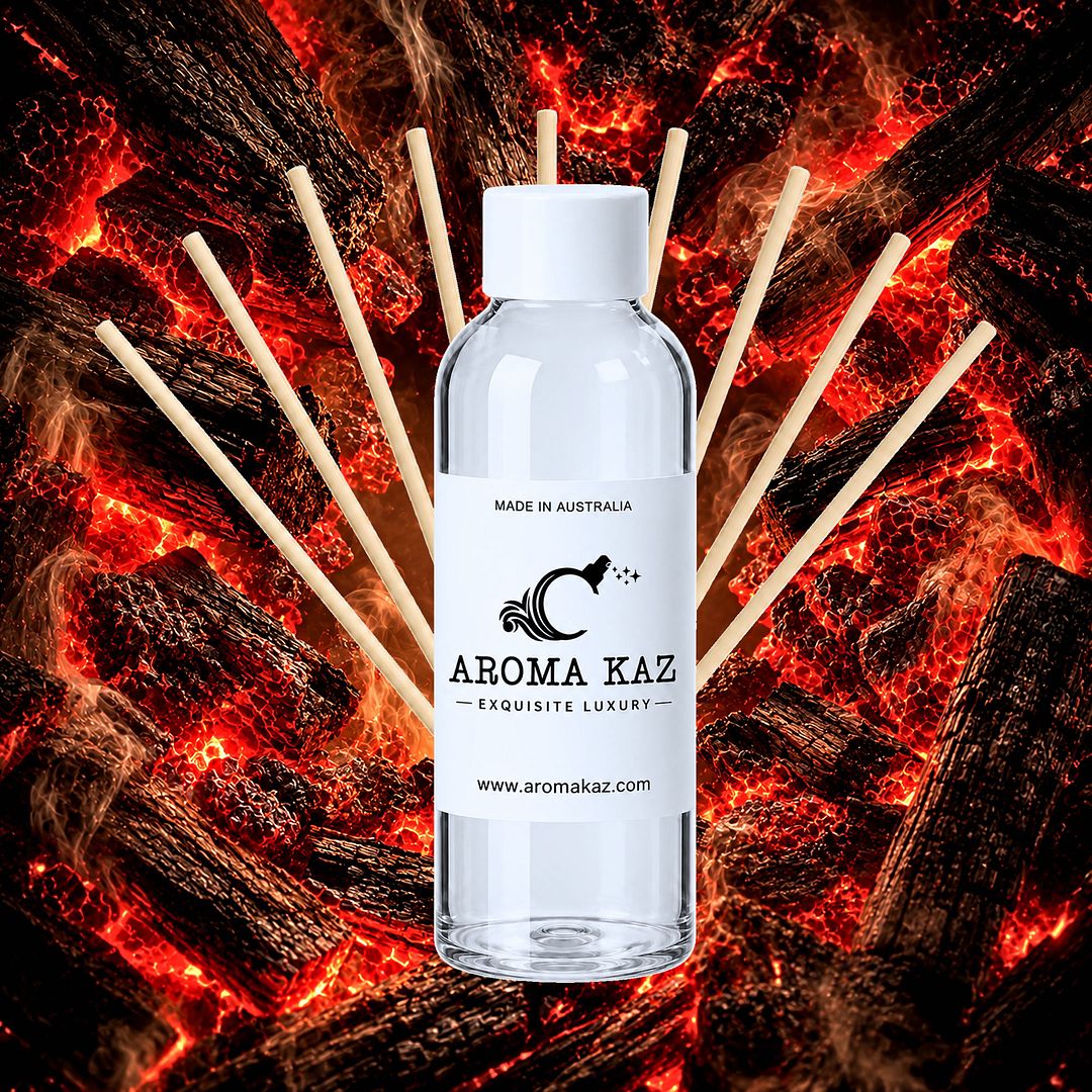 Firewood & Woodsmoke Diffuser Fragrance Oil Refill – vegan, cruelty-free featuring rich smoky firewood and glowing embers, handmade in Australia.
