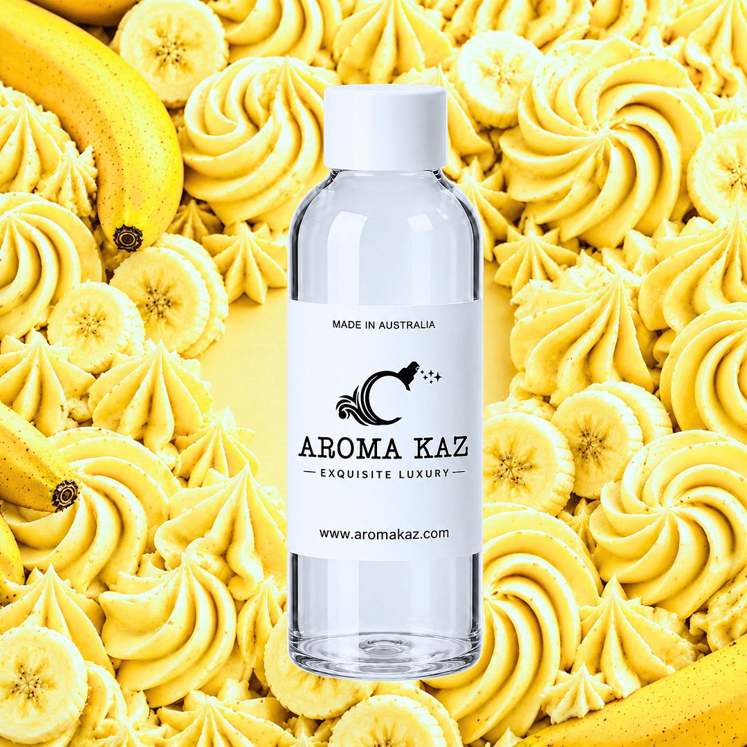 Banana Buttercream fragrance oil for candle making, soap making and perfume blending – vegan, cruelty-free featuring creamy banana dessert aroma, handmade in Australia.