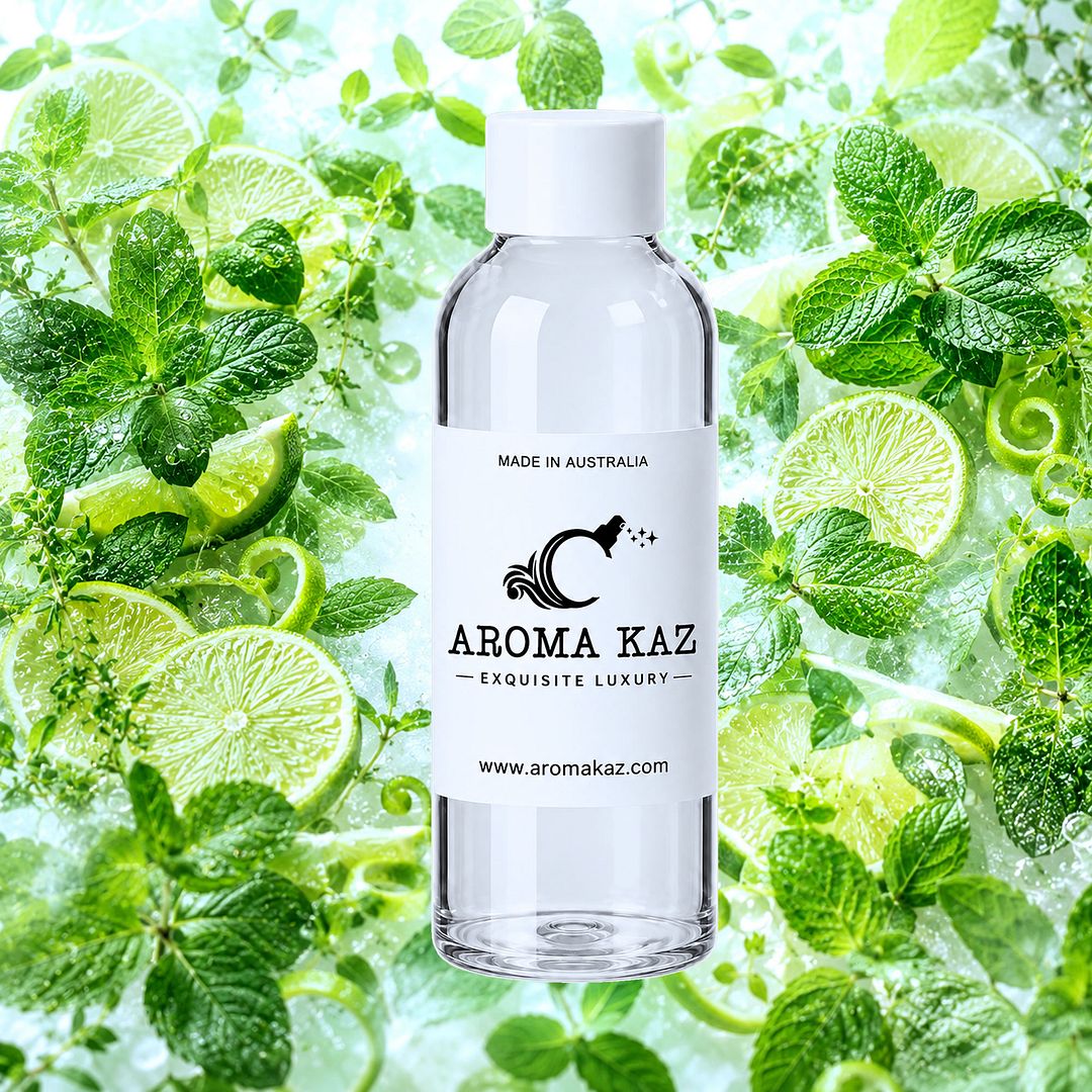 Wild Mint & Citrus Limes fragrance oil for candle making, soap making and perfume blending – vegan, cruelty-free featuring fresh mint leaves and zesty citrus lime, handmade in Australia.