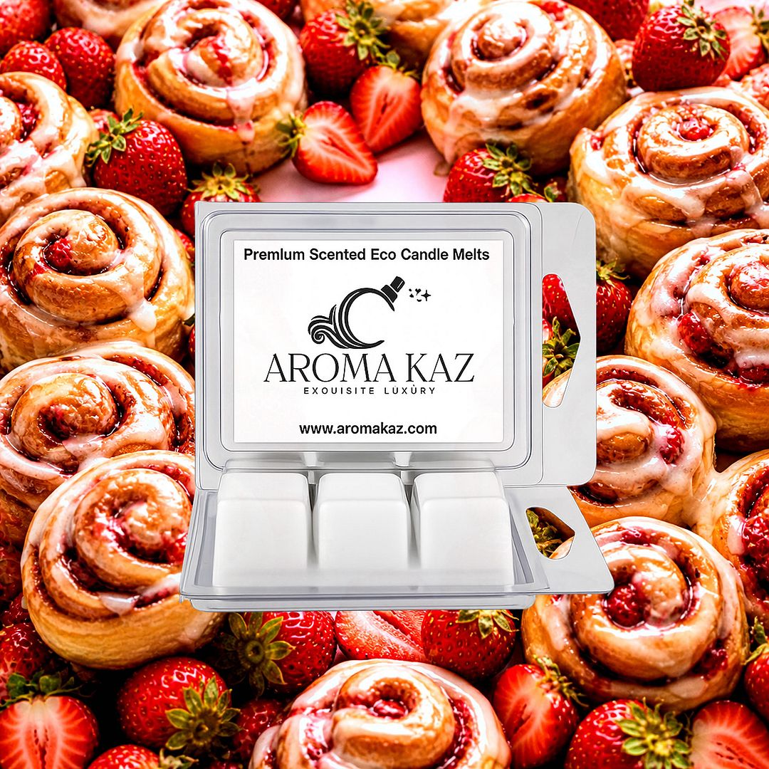 Strawberry Cinnamon Buns eco soy wax melts – vegan, cruelty-free featuring warm cinnamon buns and sweet strawberries, handmade in Australia.