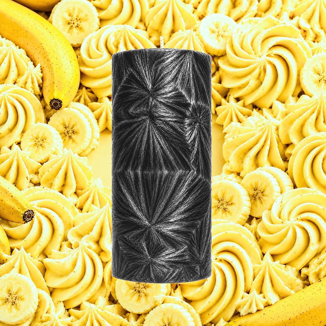 Banana Buttercream plant based Pillar Candle – vegan, cruelty-free featuring creamy banana dessert aroma, handmade in Australia.
