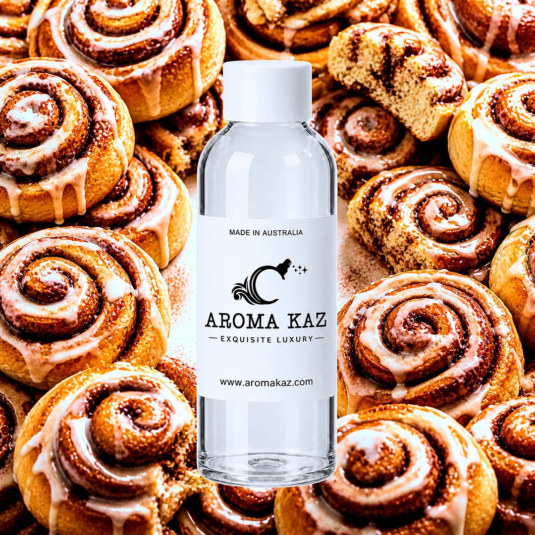 Cinnamon Buns fragrance oil for candle making, soap making and perfume blending – vegan, cruelty-free featuring warm baked cinnamon aroma, handmade in Australia.