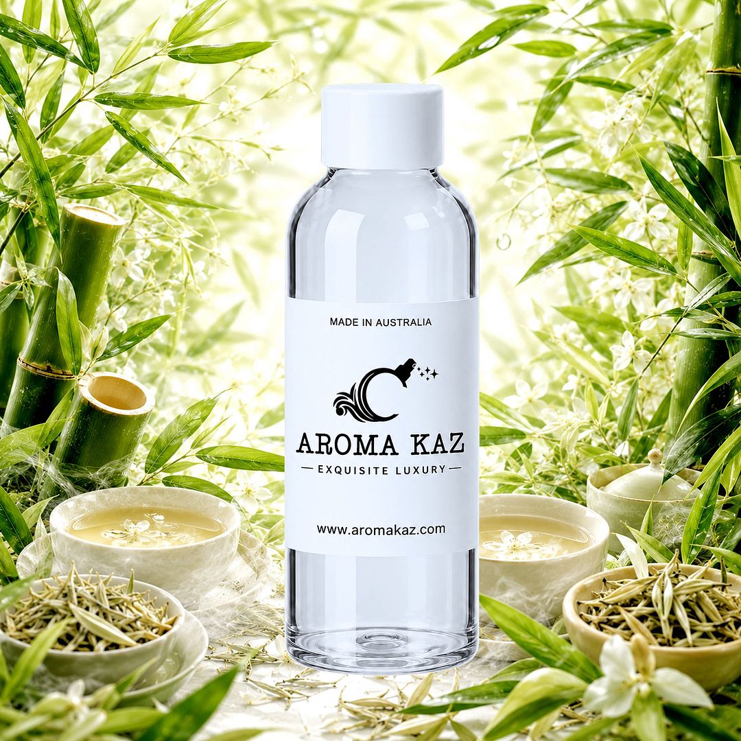Bamboo & White Tea fragrance oil for candle making, soap making and perfume blending – vegan, cruelty-free featuring featuring clean bamboo and soft white tea fragrance, handmade in Australia.