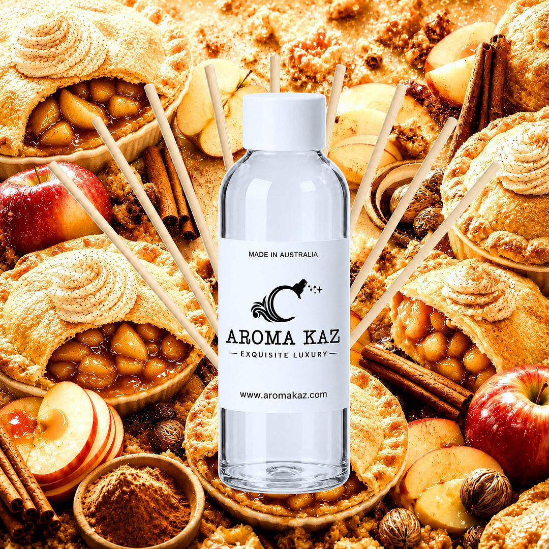 Warm Apple Pie Diffuser Fragrance Oil Refill – vegan, cruelty-free featuring sweet baked apples, cinnamon spice, and buttery crust, handmade in Australia.