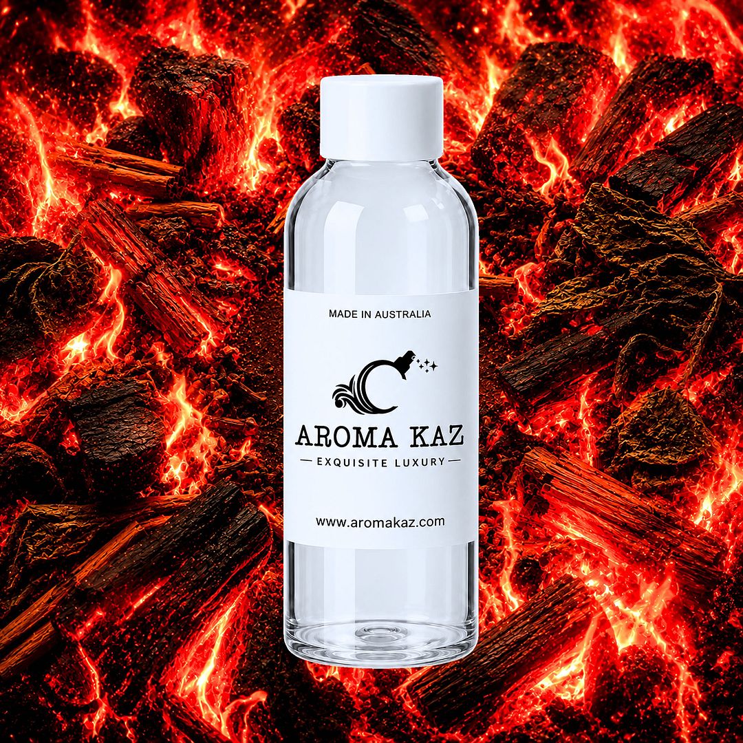 Wild Fire For Men fragrance oil for candle making, soap making and perfume blending – vegan, cruelty-free featuring bold smoky woods and masculine spice, handmade in Australia.