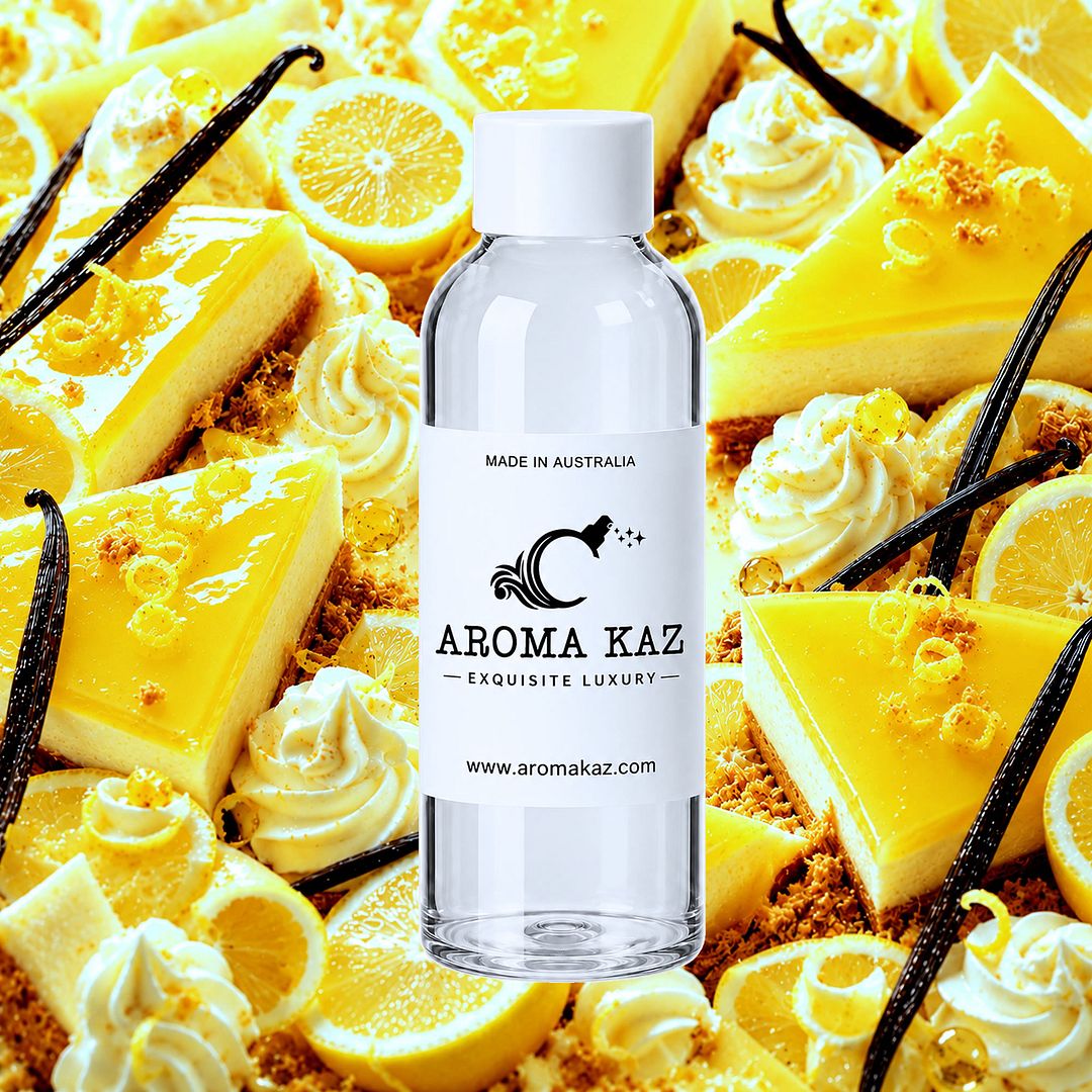 Lemon Cheesecake fragrance oil for candle making, soap making and perfume blending – vegan, cruelty-free featuring sweet creamy lemon dessert aroma, handmade in Australia.