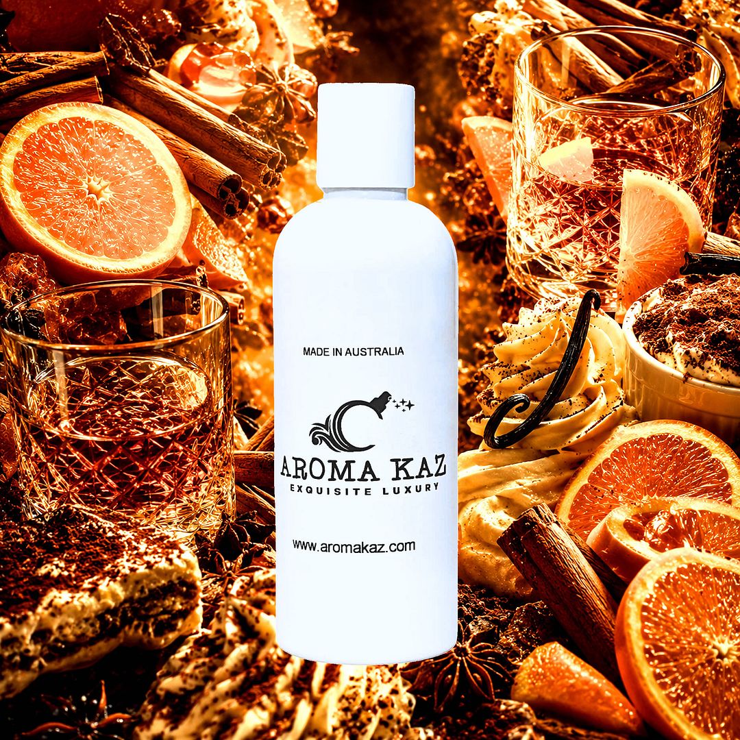 Orange Whisky & Cocoa Body Massage Oil – vegan, cruelty-free, plant-based hydrating oil with rich cocoa, warm whisky, and bright orange zest, handmade in Australia.