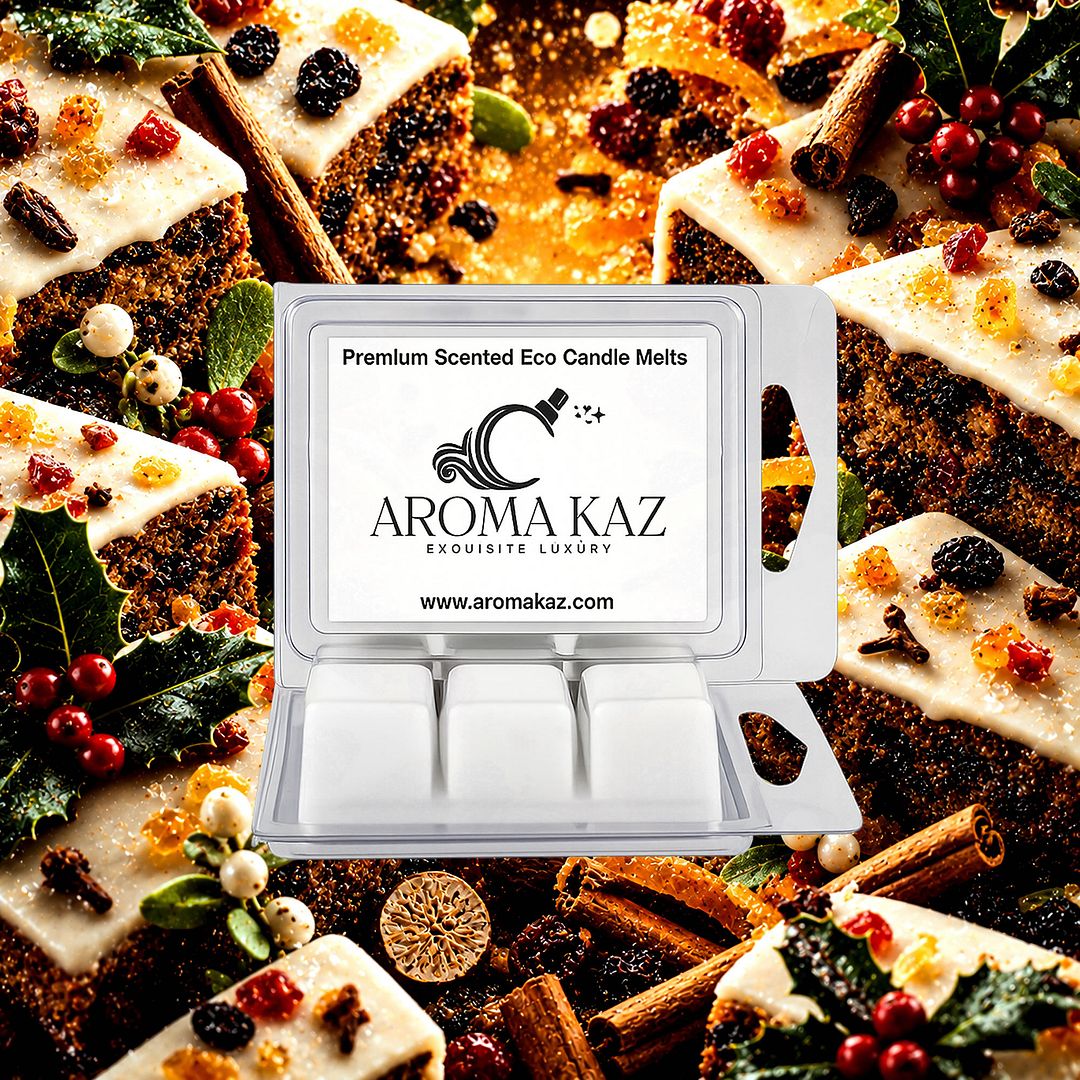 Vanilla Iced Christmas Cake eco soy wax melts – vegan, cruelty-free featuring spiced fruitcake, vanilla icing, and festive sweetness, handmade in Australia.