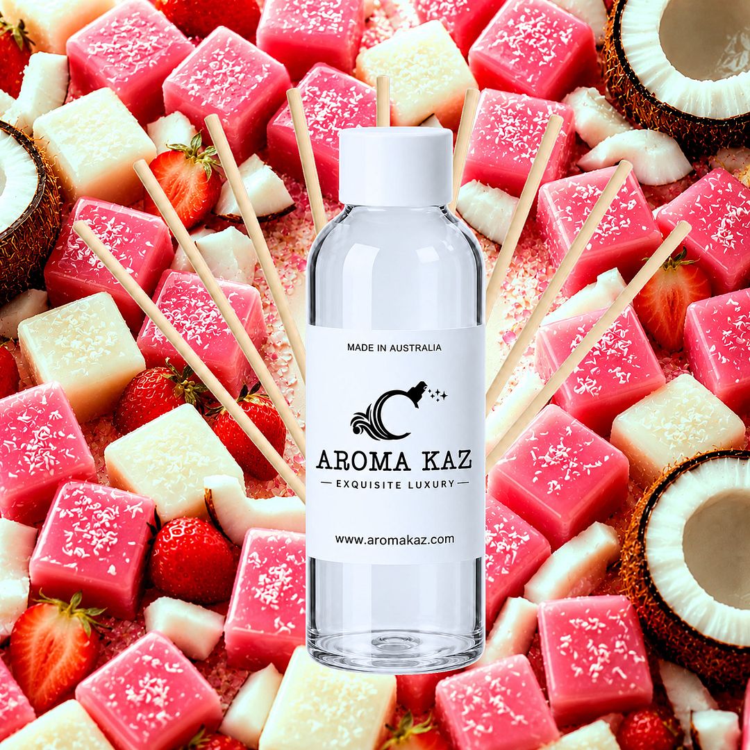 Coconut Ice Diffuser Fragrance Oil Refill – vegan, cruelty-free featuring sweet coconut candy aroma, handmade in Australia.