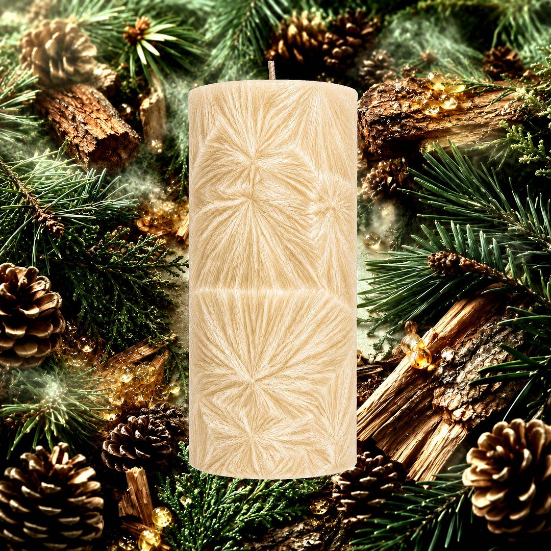 Balsam & Cedar plant based Pillar Candle – vegan, cruelty-free featuring woodsy balsam and cedar blend, handmade in Australia.