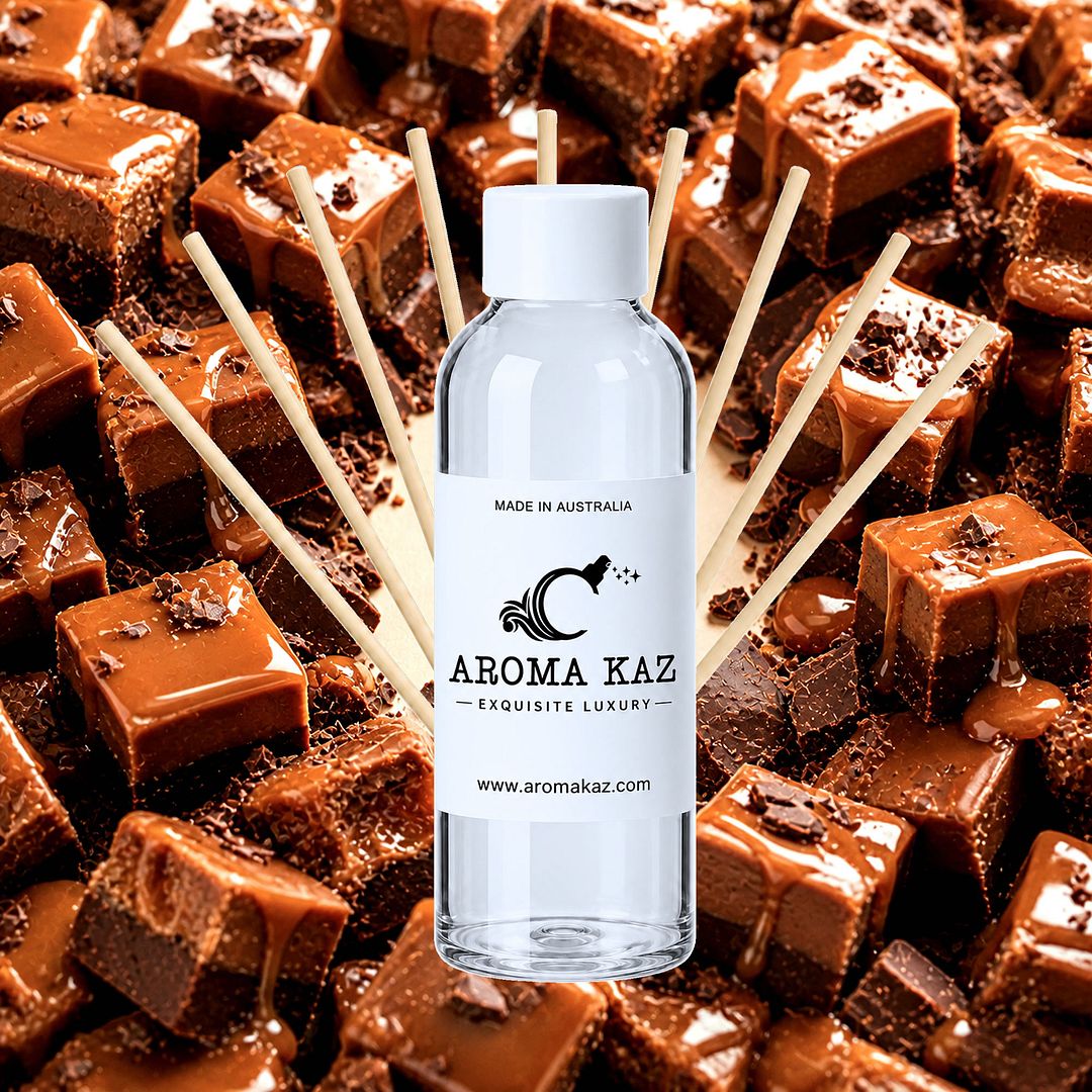 Chocolate Caramel Fudge Diffuser Fragrance Oil Refill – vegan, cruelty-free featuring decadent chocolate and caramel fudge fragrance, handmade in Australia.