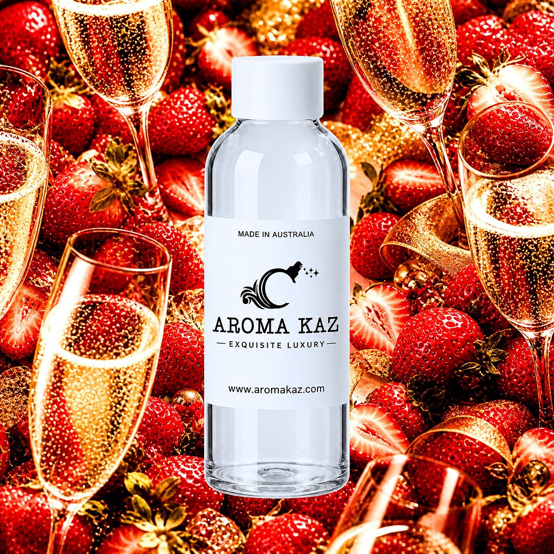 Strawberry Champagne fragrance oil for candle making, soap making and perfume blending – vegan, cruelty-free featuring sparkling champagne and sweet strawberries, handmade in Australia.