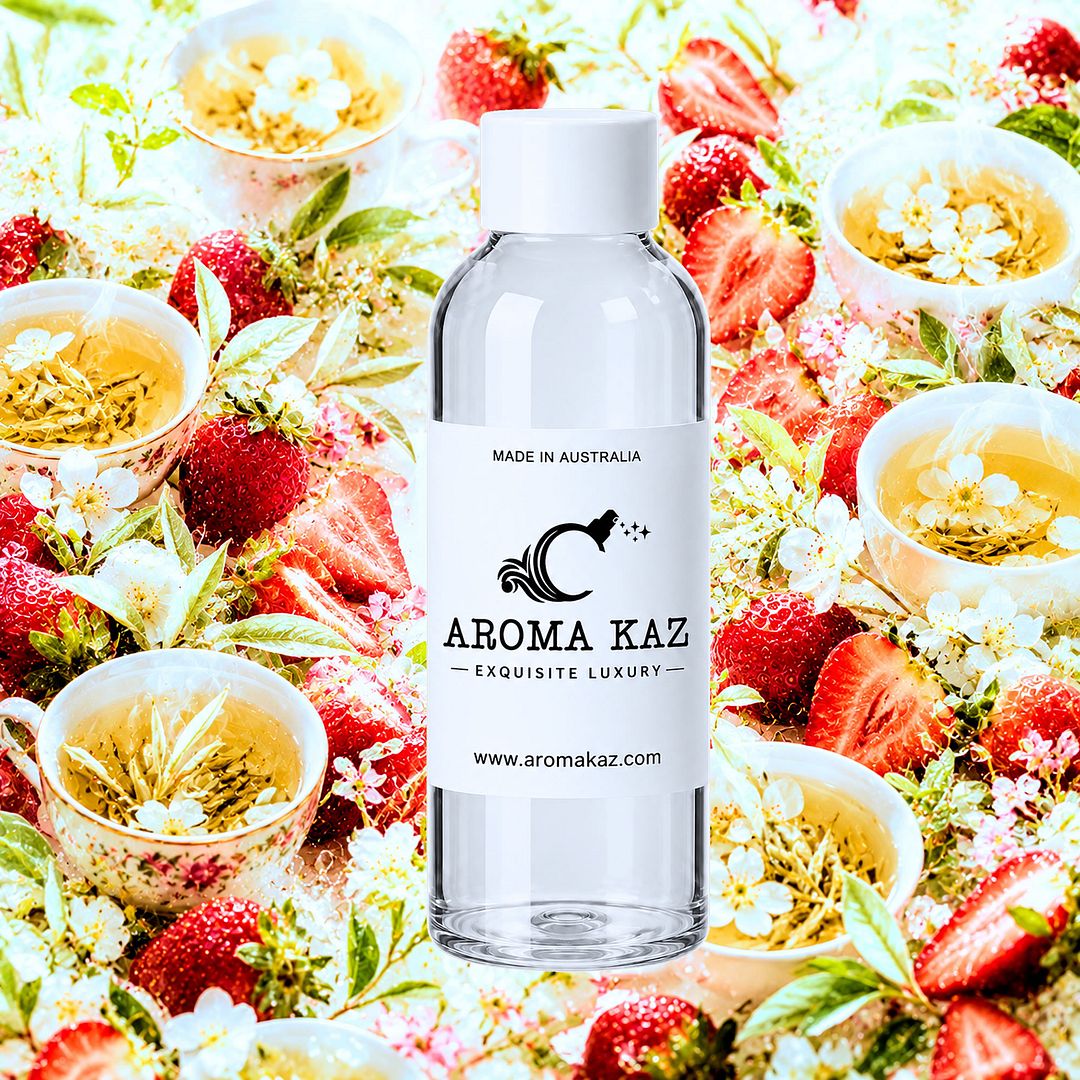 White Tea & Strawberries fragrance oil for candle making, soap making and perfume blending – vegan, cruelty-free featuring juicy strawberries and sweet white tea, handmade in Australia.