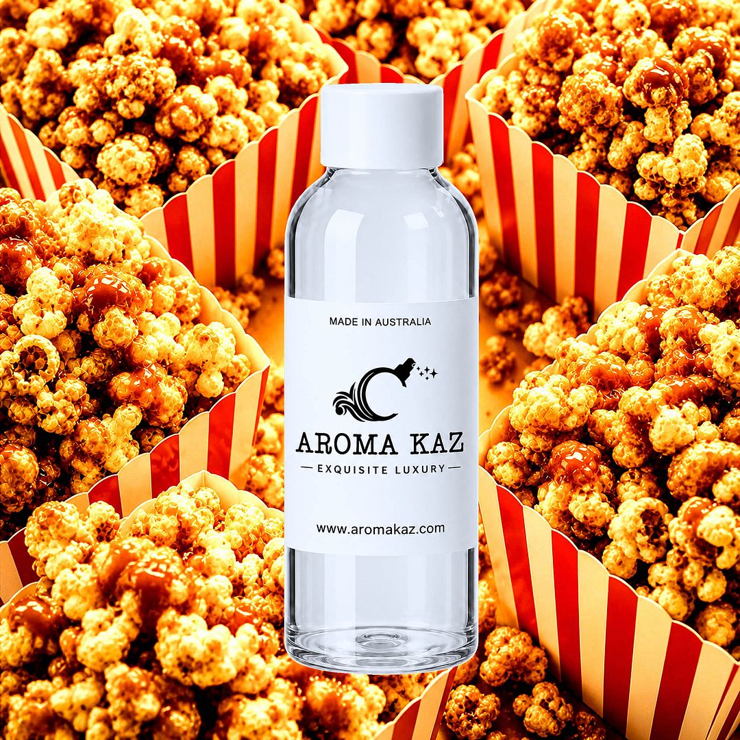 Caramel Popcorn fragrance oil for candle making, soap making and perfume blending – vegan, cruelty-free featuring buttery caramel popcorn aroma, handmade in Australia.