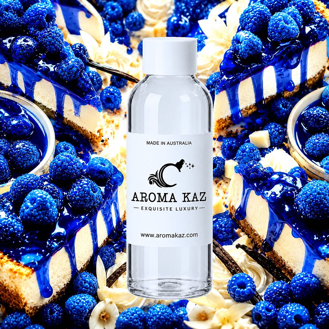 Blue Raspberry Cheesecake fragrance oil for candle making, soap making and perfume blending – vegan, cruelty-free featuring fruity blue raspberry cheesecake aroma, handmade in Australia.