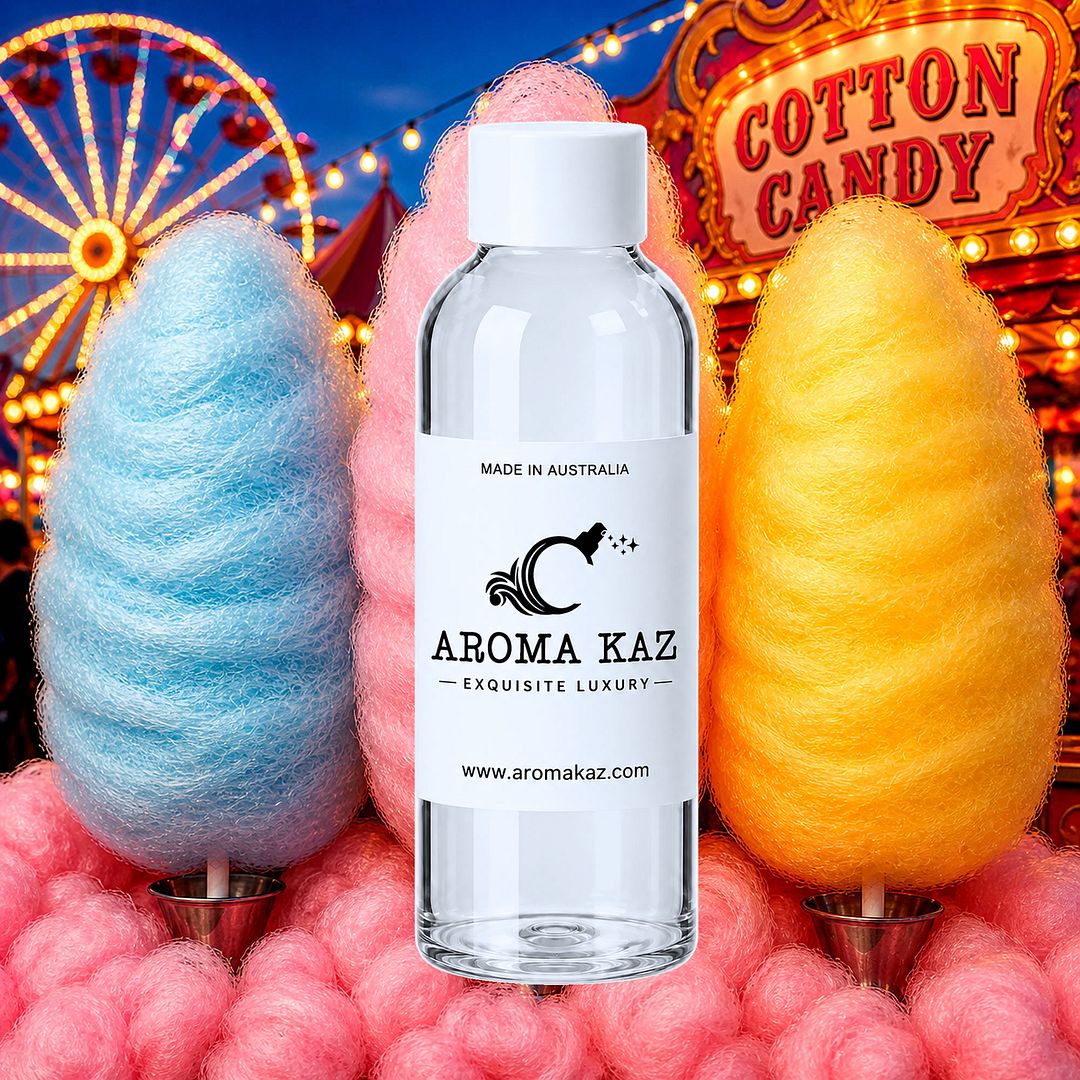 Cotton Candy fragrance oil for candle making, soap making and perfume blending – vegan, cruelty-free featuring a sugary spun-sugar candy aroma, handmade in Australia.