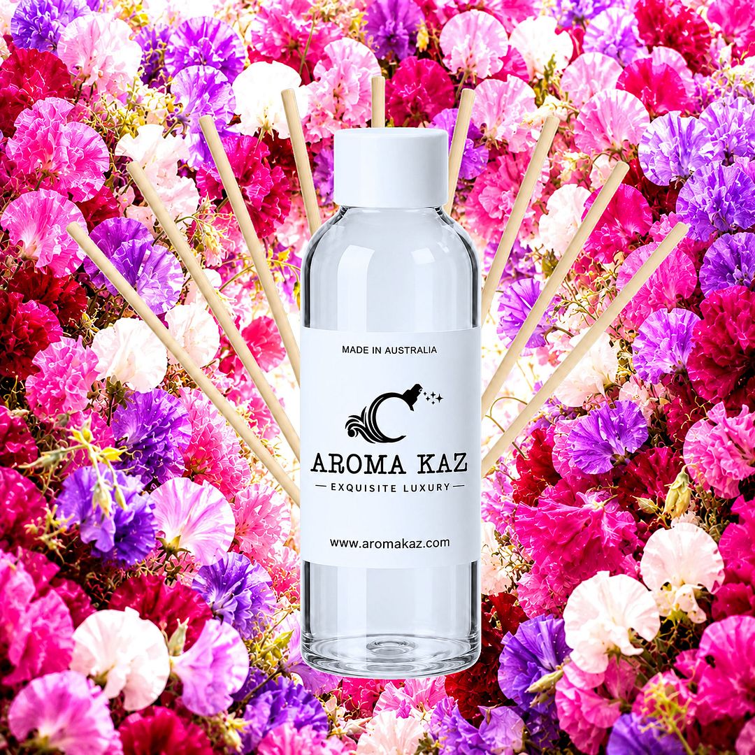 Sweet Pea Diffuser Fragrance Oil Refill – vegan, cruelty-free featuring a fresh floral sweet pea bouquet and gentle fruity notes, handmade in Australia.