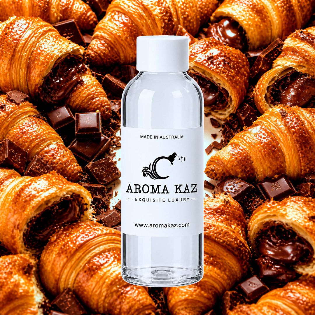 Chocolate Croissants fragrance oil for candle making, soap making and perfume blending – vegan, cruelty-free featuring warm buttery pastry and chocolate aroma, handmade in Australia.