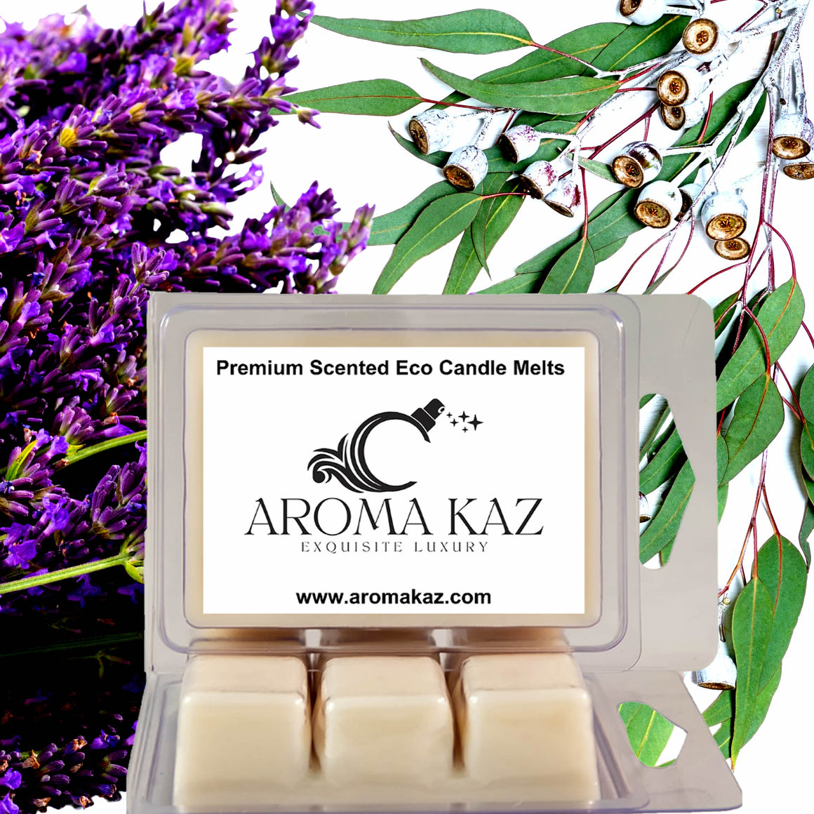 Eucalyptus & Lavender eco soy wax melts – vegan, cruelty-free featuring calming lavender and fresh eucalyptus, handmade in Australia.