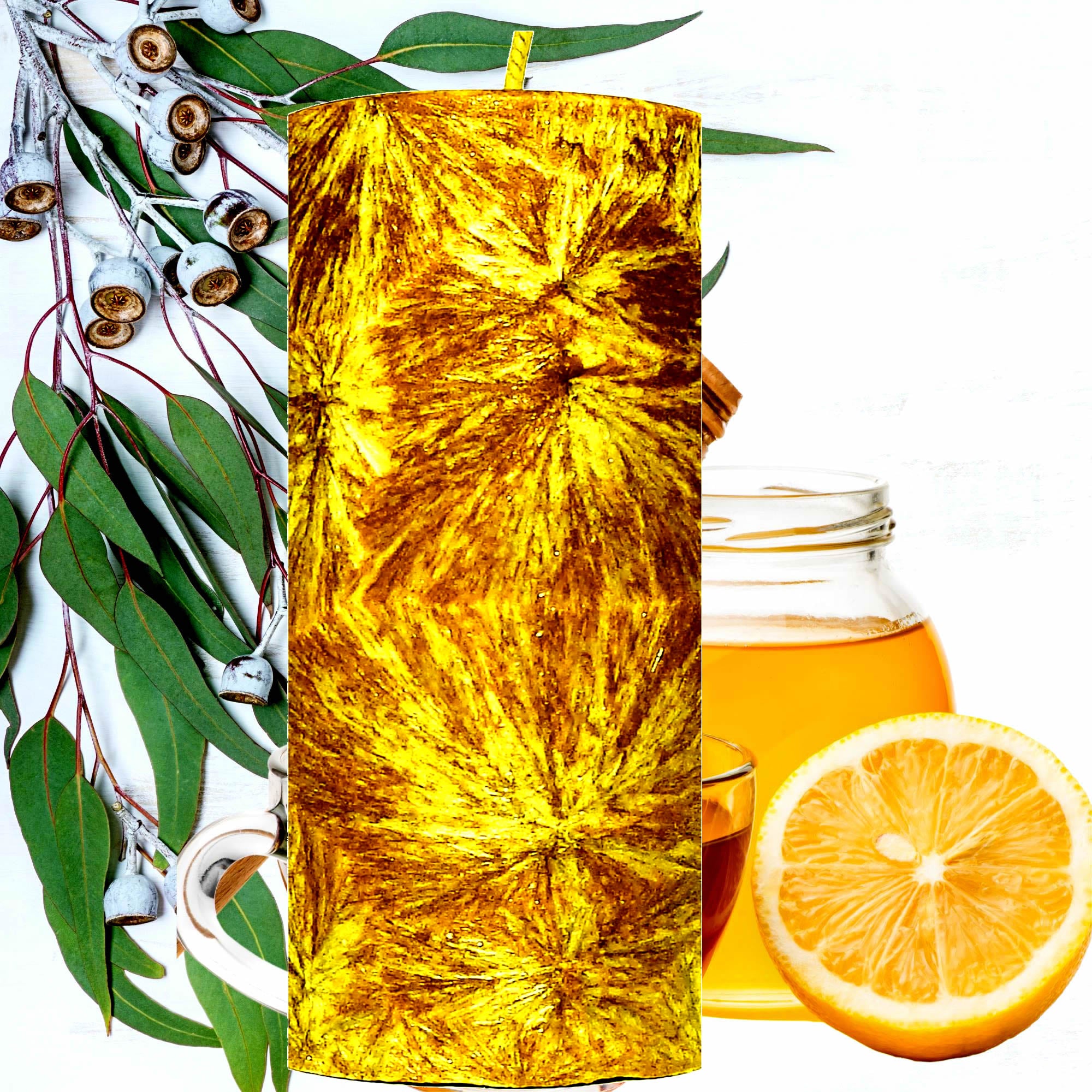Eucalyptus Lemon & Honey Pillar Candle – Plant-Based, Eco-Friendly, Vegan, Cruelty Free