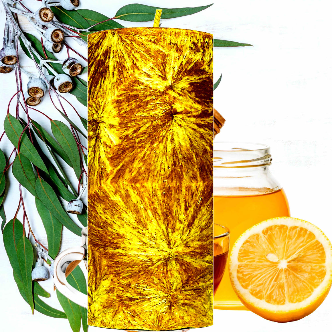 Eucalyptus Lemon & Honey Pillar Candle – Plant-Based, Eco-Friendly, Vegan, Cruelty Free