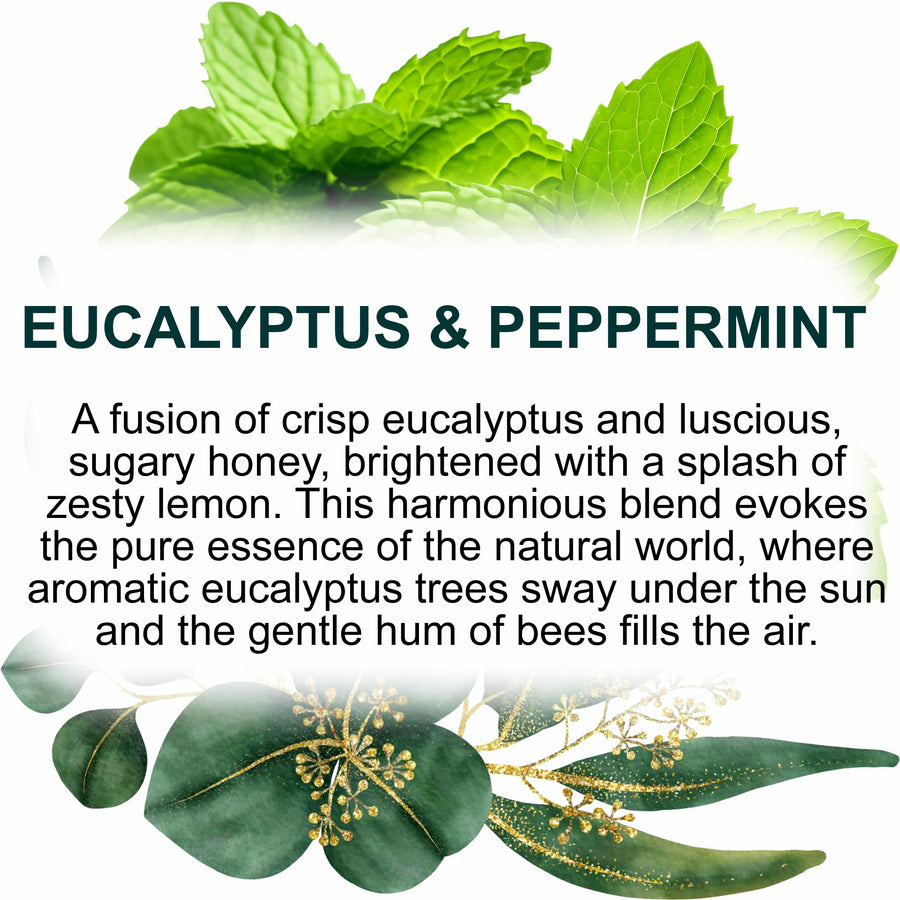 Eucalyptus & Peppermint eco soy wax melts – vegan, cruelty-free featuring cooling peppermint and crisp eucalyptus, handmade in Australia.