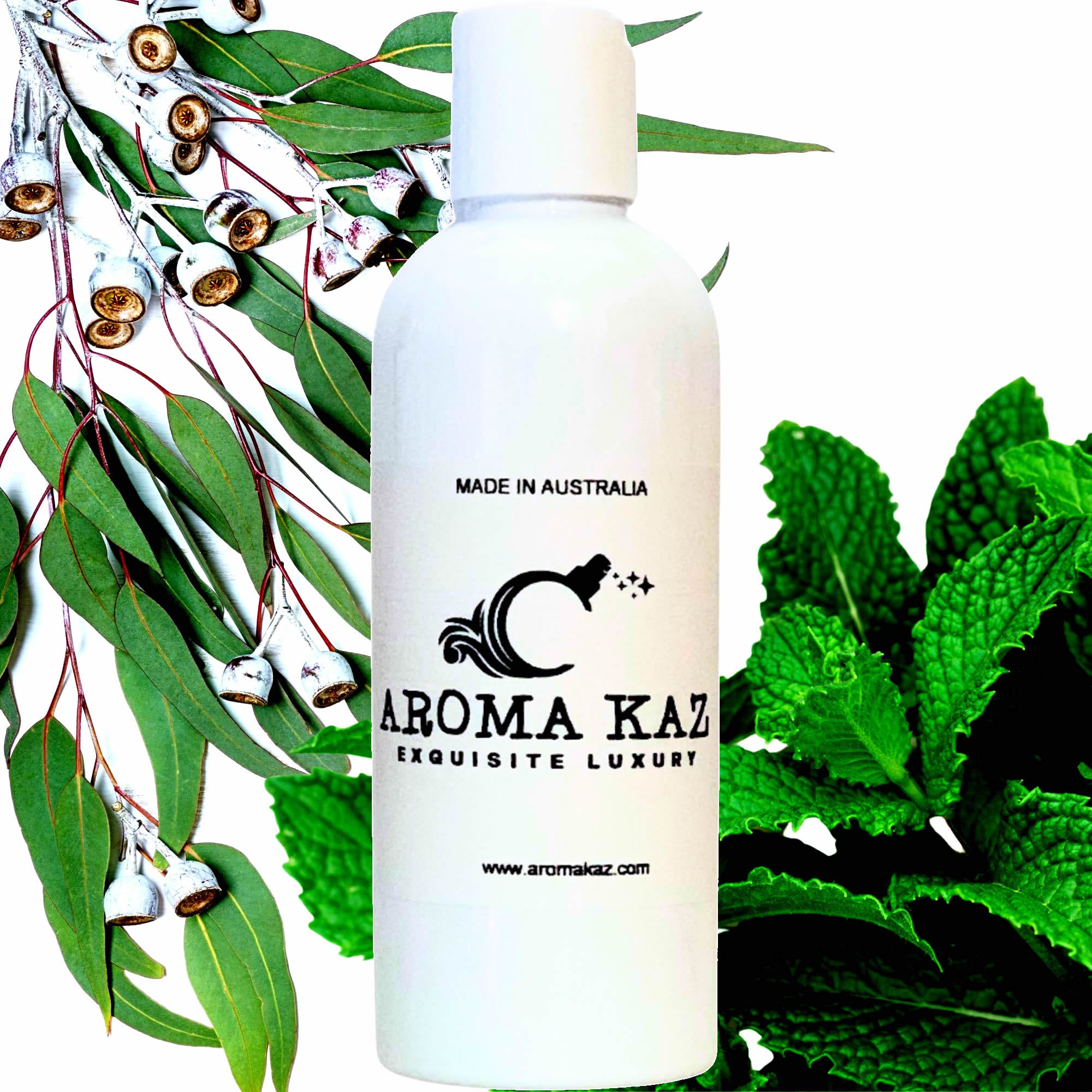 Eucalyptus & Spearmint Body Massage Oil – vegan, cruelty-free, plant-based hydrating oil with refreshing spearmint and eucalyptus notes, handmade in Australia.