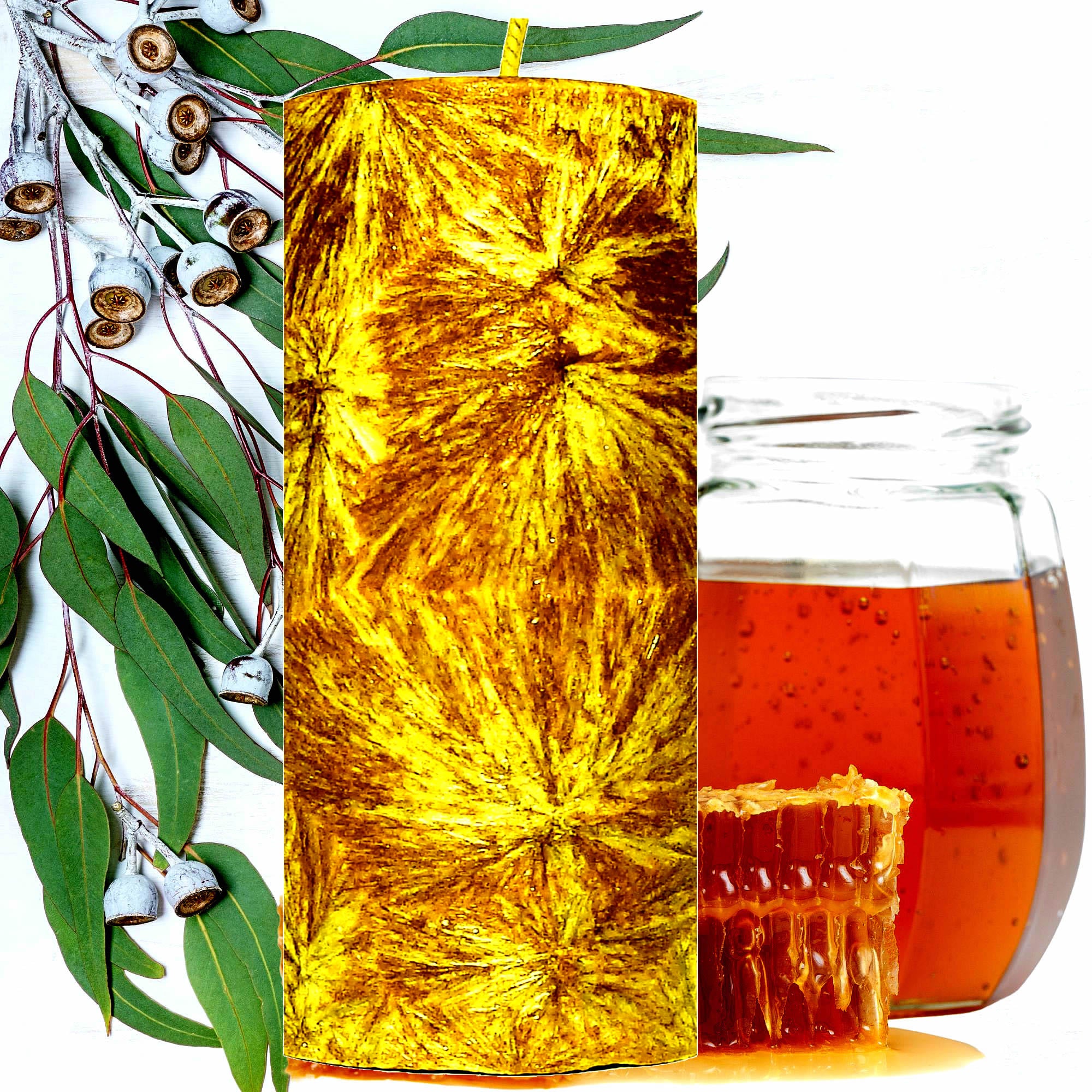 Eucalyptus & Honey Pillar Candle – Plant-Based, Eco-Friendly, Vegan, Cruelty Free