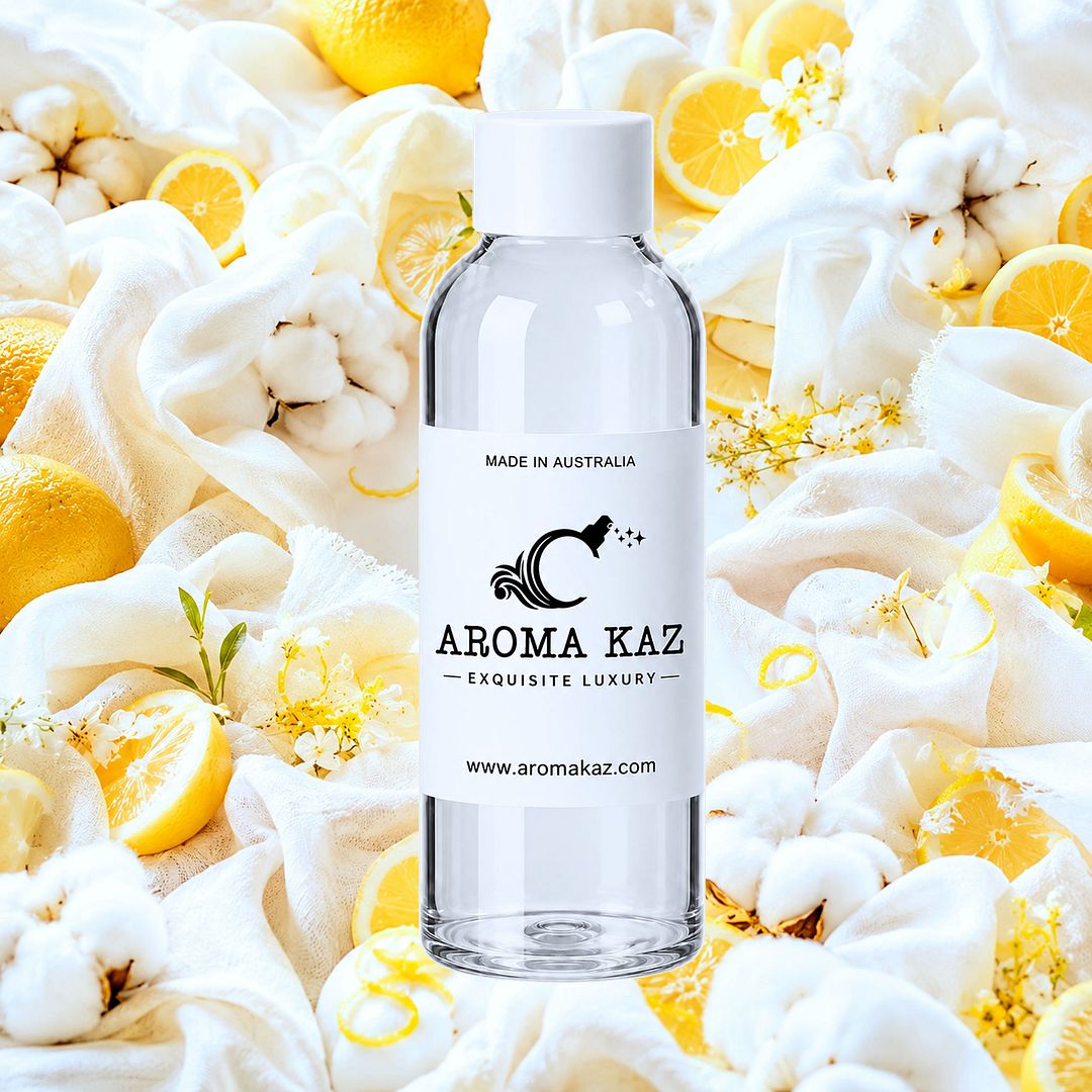 Lemon Fresh Linen fragrance oil for candle making, soap making and perfume blending – vegan, cruelty-free featuring crisp clean linen and citrus lemon notes, handmade in Australia.