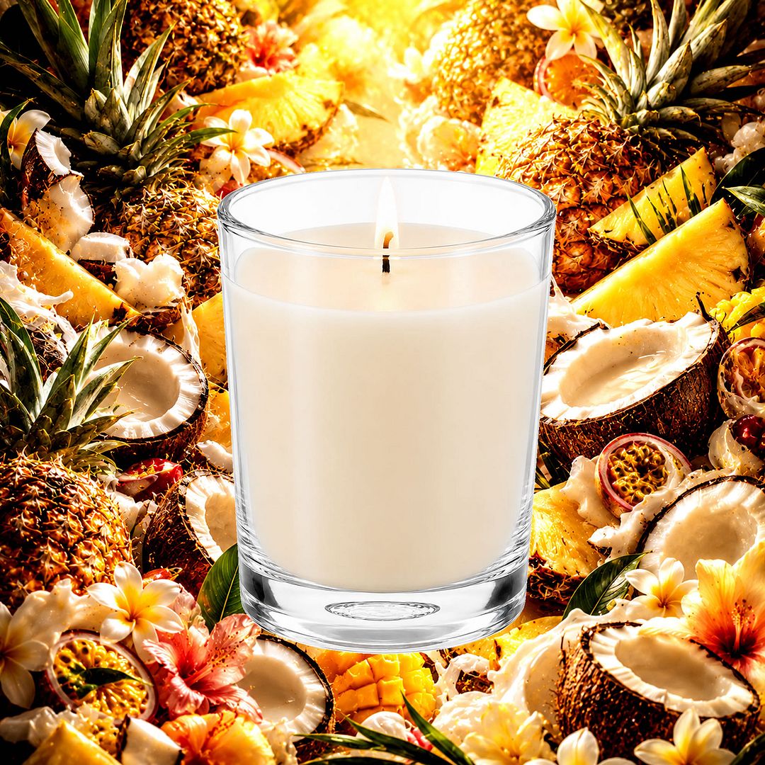 Pina Colada Scented Votive Candles eco soy plant based – vegan, cruelty-free featuring tropical pineapple, creamy coconut, and vanilla sweetness, handmade in Australia.
