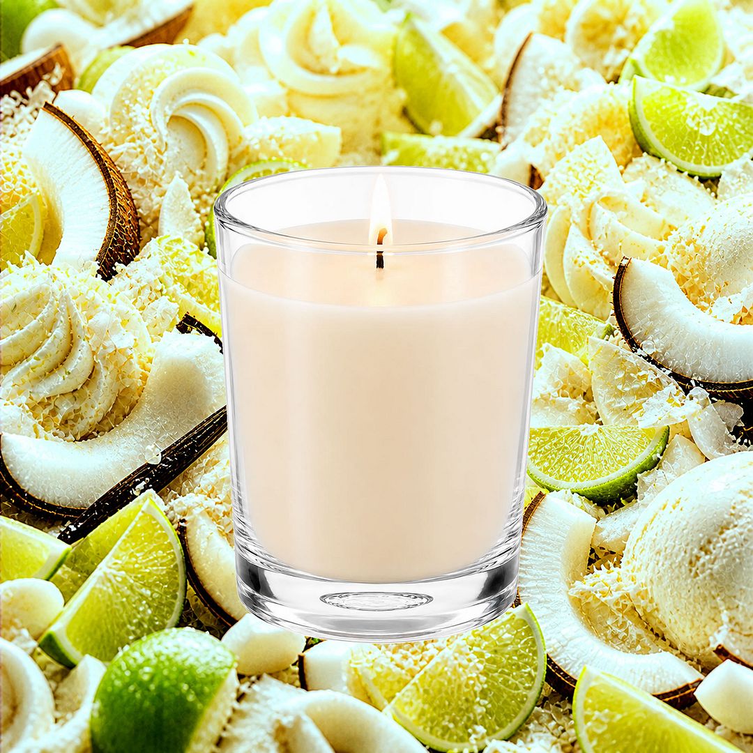 Tahitian Coconut Lime Scented Votive Candles eco soy plant based – vegan, cruelty-free featuring creamy coconut and zesty tropical lime, handmade in Australia.