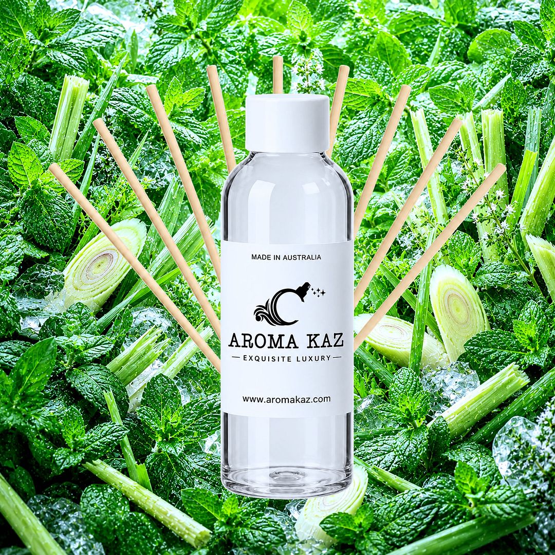 Lemongrass & Wild Mint Diffuser Fragrance Oil Refill – vegan, cruelty-free featuring cool wild mint and uplifting lemongrass, handmade in Australia.