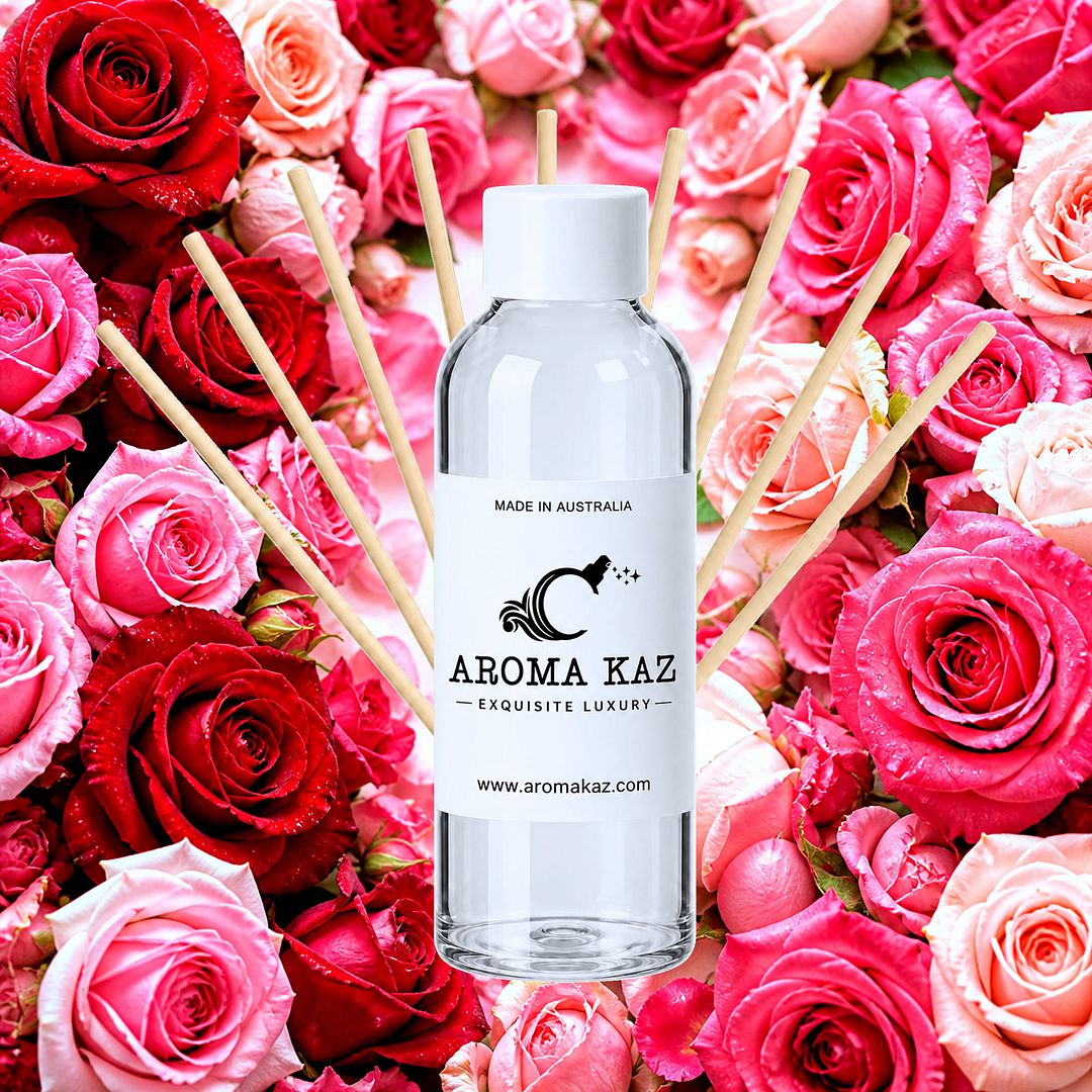Fresh Roses Diffuser Fragrance Oil Refill – vegan, cruelty-free featuring soft fresh-cut roses, handmade in Australia.