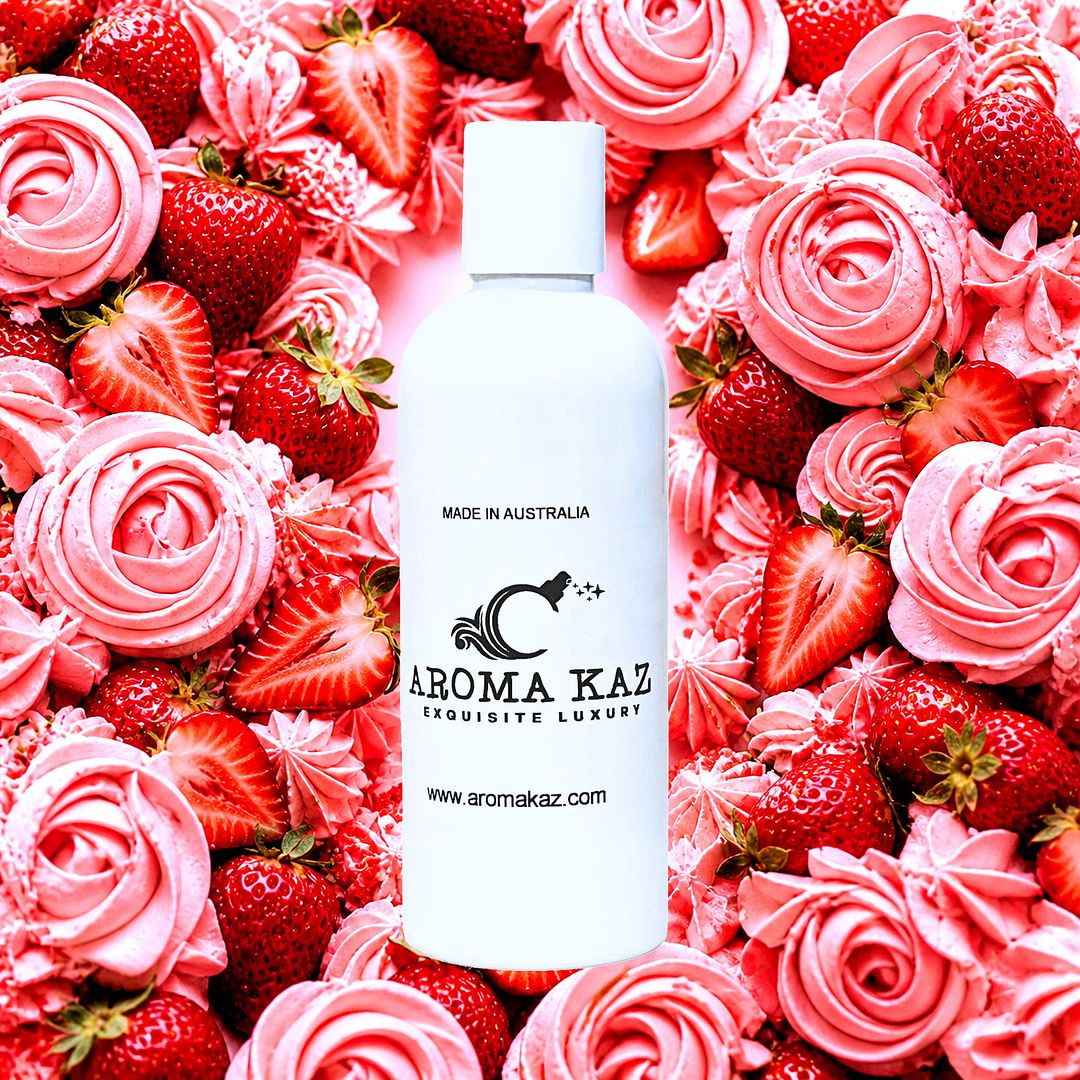 Strawberry Buttercream Body Wash Shower Gel – vegan, cruelty-free featuring juicy strawberry frosting and creamy buttercream aroma, handmade in Australia.