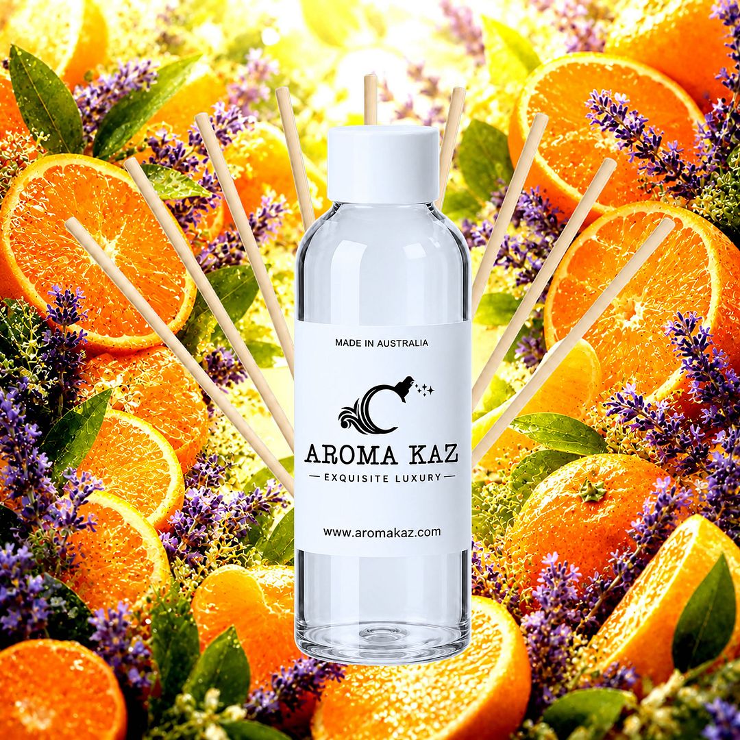 Sweet Orange & Lavender Diffuser Fragrance Oil Refill – vegan, cruelty-free featuring citrus sweet orange and fresh floral lavender, handmade in Australia.