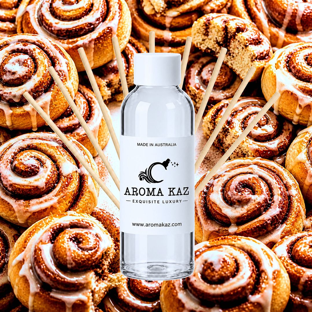 Cinnamon Buns Diffuser Fragrance Oil Refill – vegan, cruelty-free featuring warm baked cinnamon aroma, handmade in Australia.