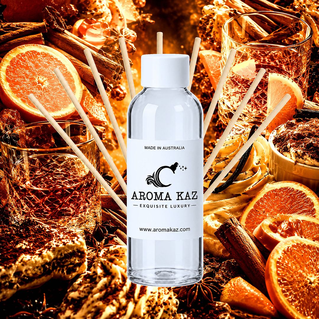 Orange Whisky & Cocoa Diffuser Fragrance Oil Refill – vegan, cruelty-free featuring rich cocoa, warm whisky, and bright orange zest, handmade in Australia.