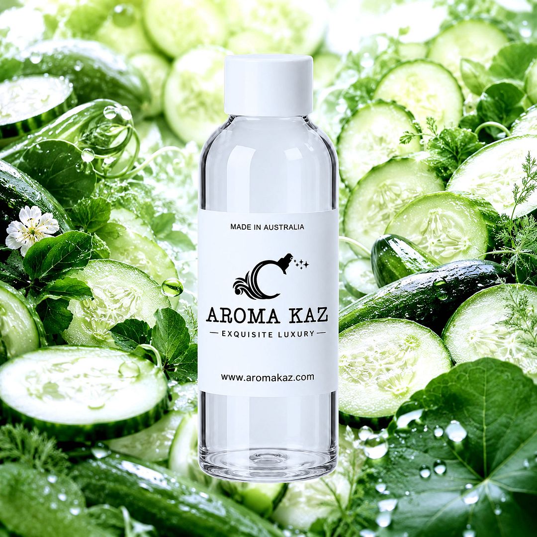 Fresh Cucumber fragrance oil for candle making, soap making and perfume blending – vegan, cruelty-free featuring crisp cooling cucumber, handmade in Australia.