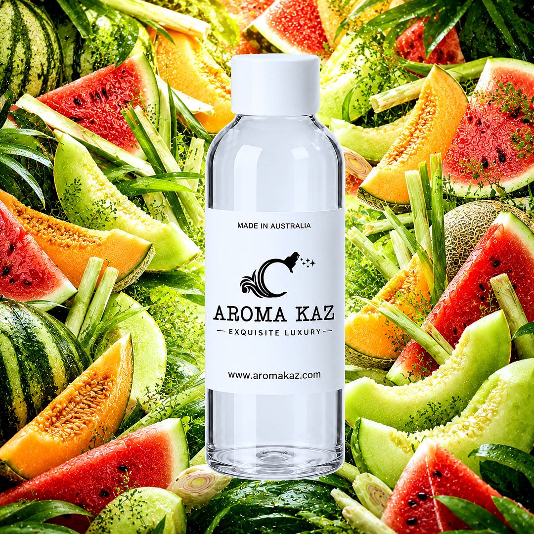 Lemongrass & Wild Melons fragrance oil for candle making, soap making and perfume blending – vegan, cruelty-free featuring tropical melon and citrus lemongrass notes, handmade in Australia.