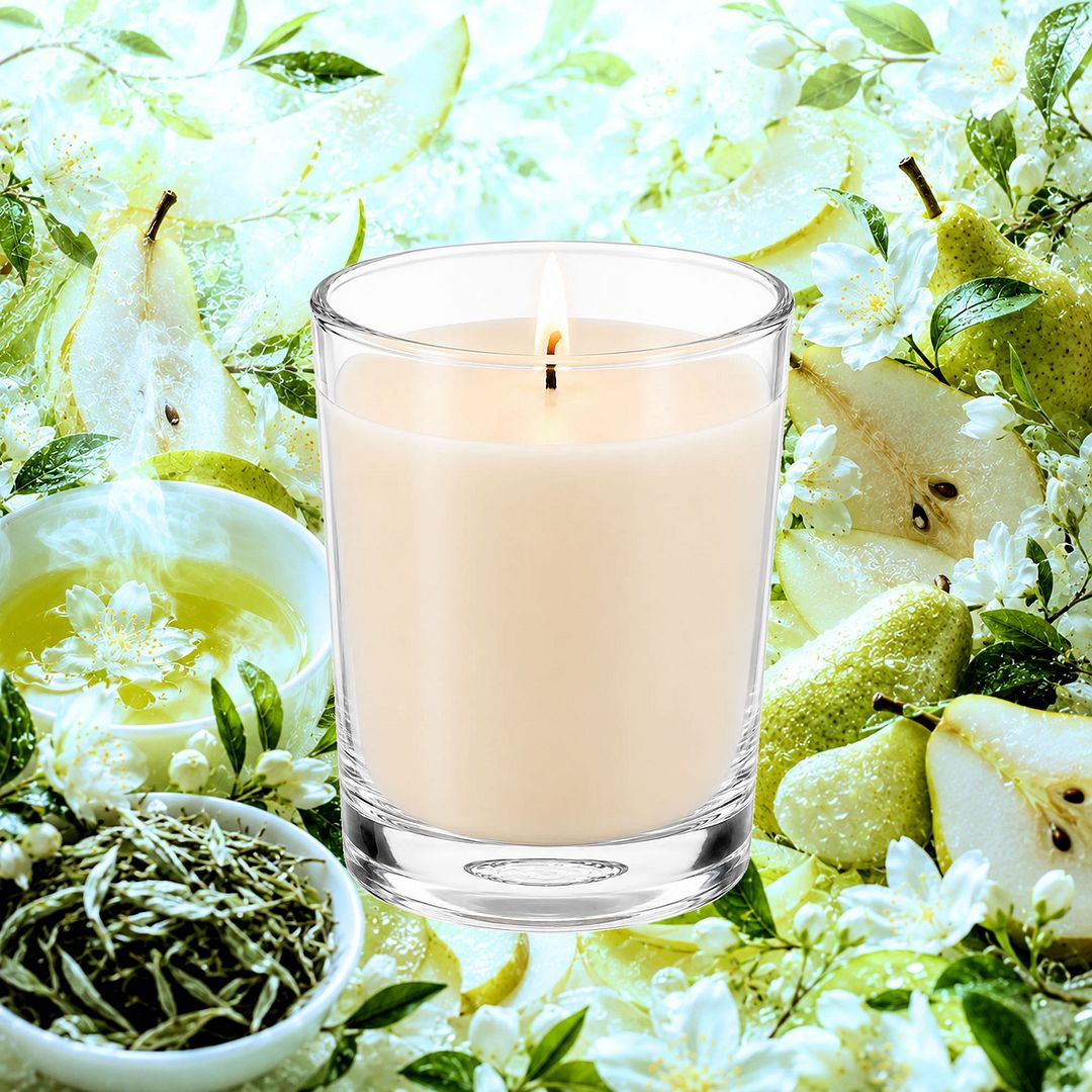 White Tea & French Pears Scented Votive Candles eco soy plant based – vegan, cruelty-free featuring fruity fresh pears and sweetened white tea, handmade in Australia.